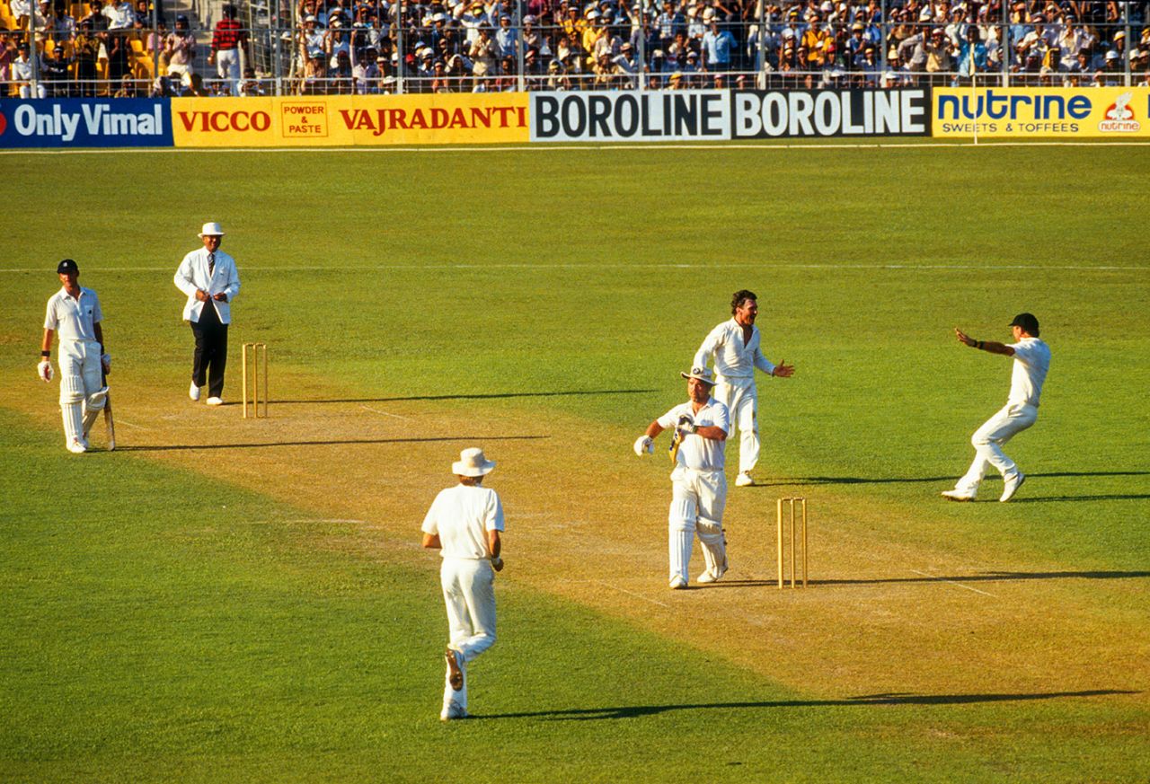 Mike Gatting walks off after playing the ill-judged reverse sweep off Allan Border, Australia v England, World Cup final, Kolkata, November 8, 1987