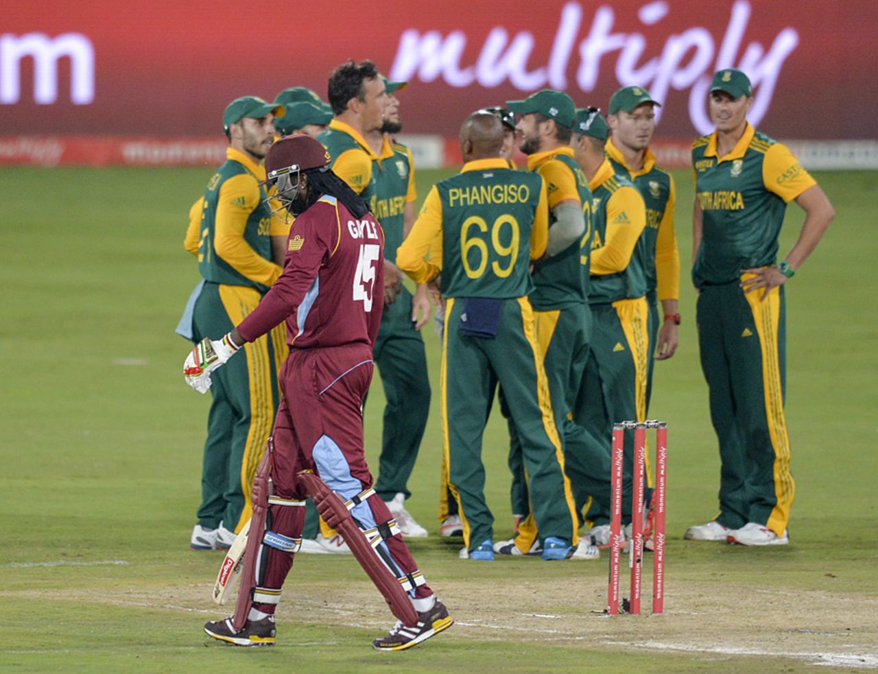 Chris Gayle fell to the first ball of West Indies' reply, South Africa v West Indies, 5th ODI, Centurion, January 28, 2015