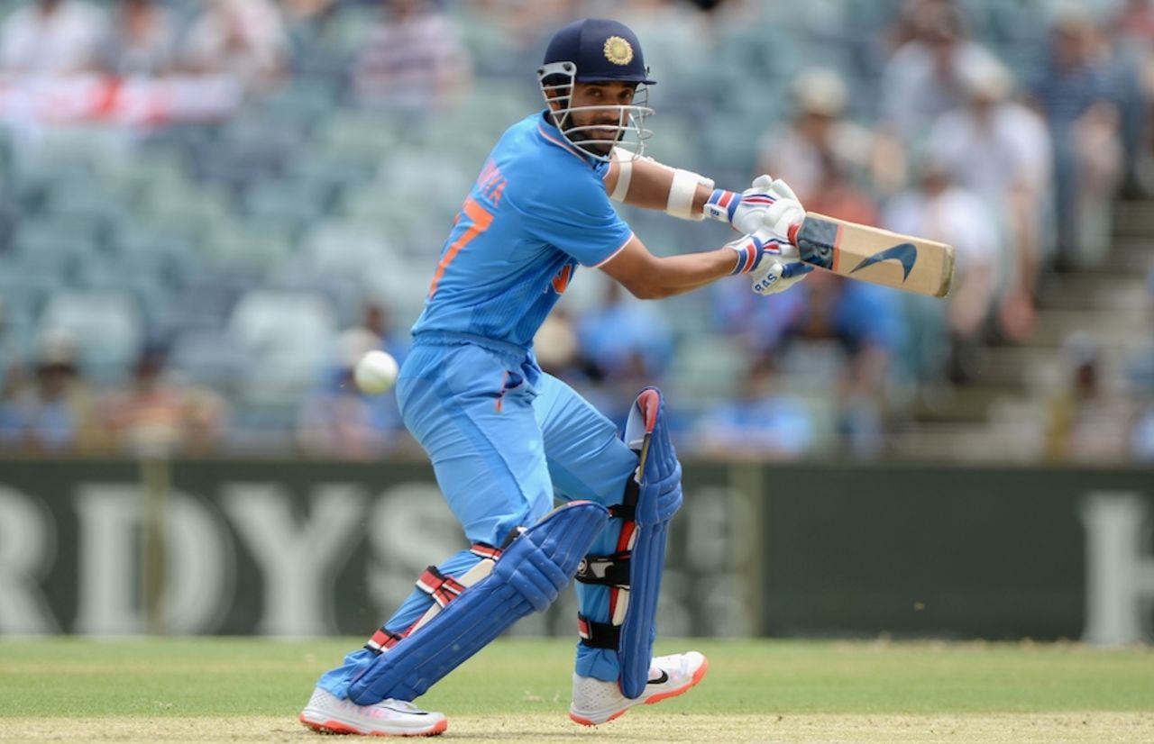 Ajinkya Rahane plays the ball behind point, England v India, Carlton Mid Tri-series, Perth, January 30, 2015