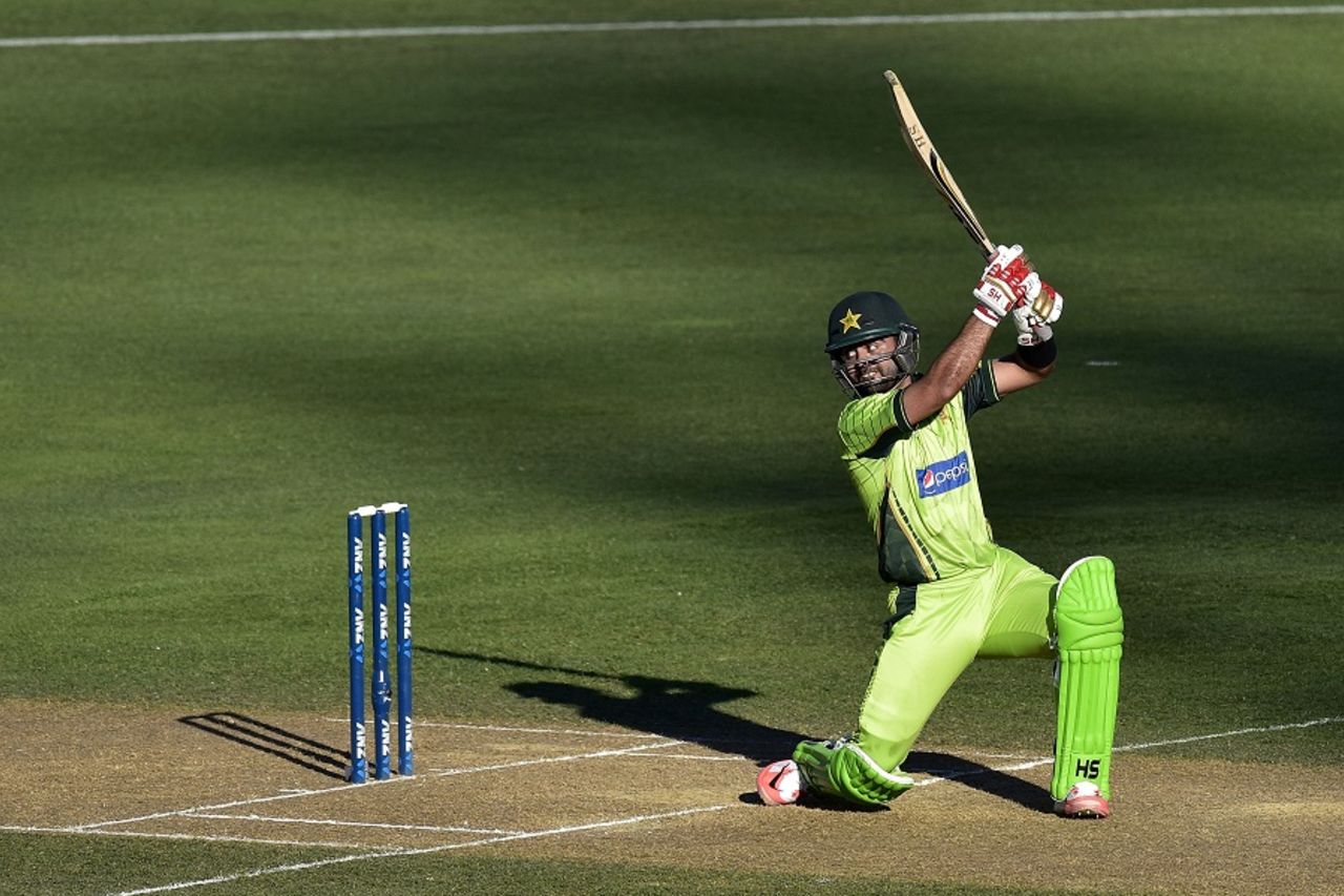Ahmed Shehzad lays into a drive, New Zealand v Pakistan, 2nd ODI, Napier, February 3, 2015