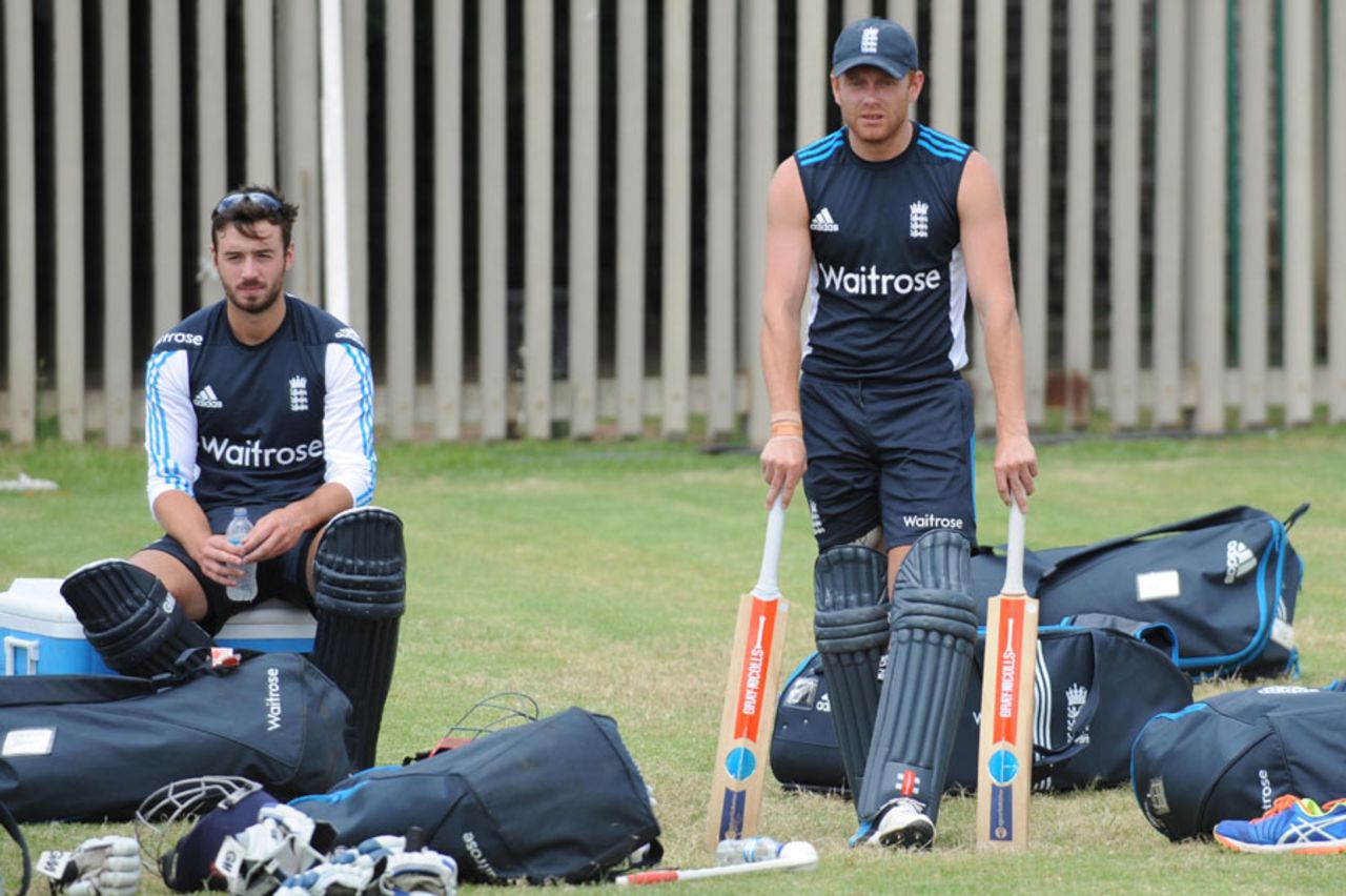 James Vince and Jonny Bairstow look on during England Lions practice, Benoni, February 4, 2015