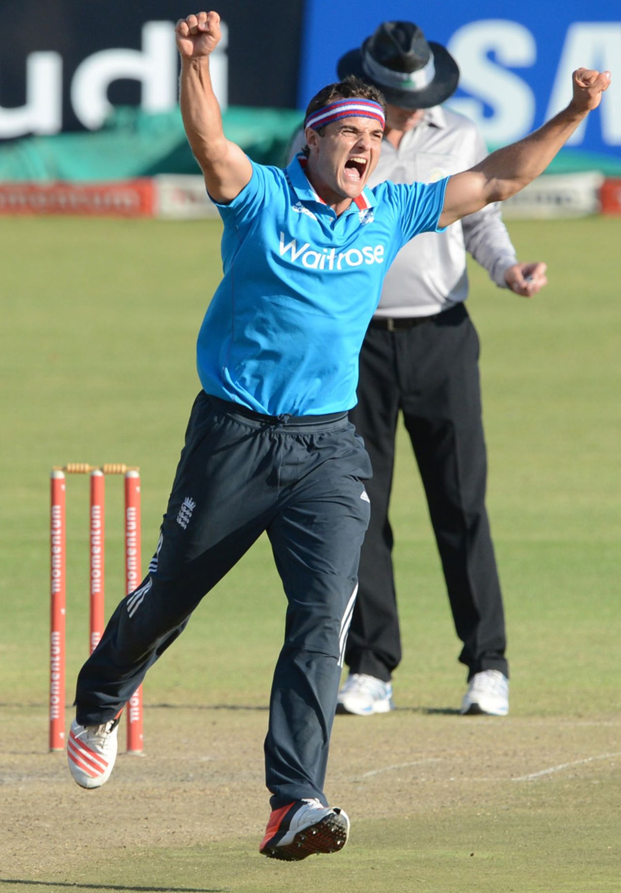 Jack Brooks celebrates one of his three wickets, South Africa A v England Lions, 5th unofficial ODI, Benoni