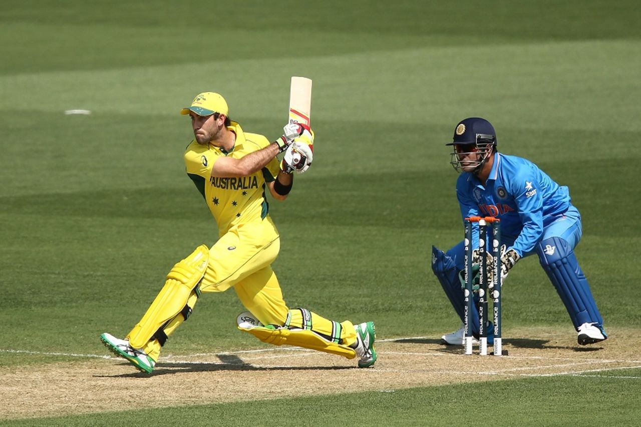 Glenn Maxwell unleashes a reverse sweep, Australia v India, World Cup warm-ups, Adelaide, February 8, 2015