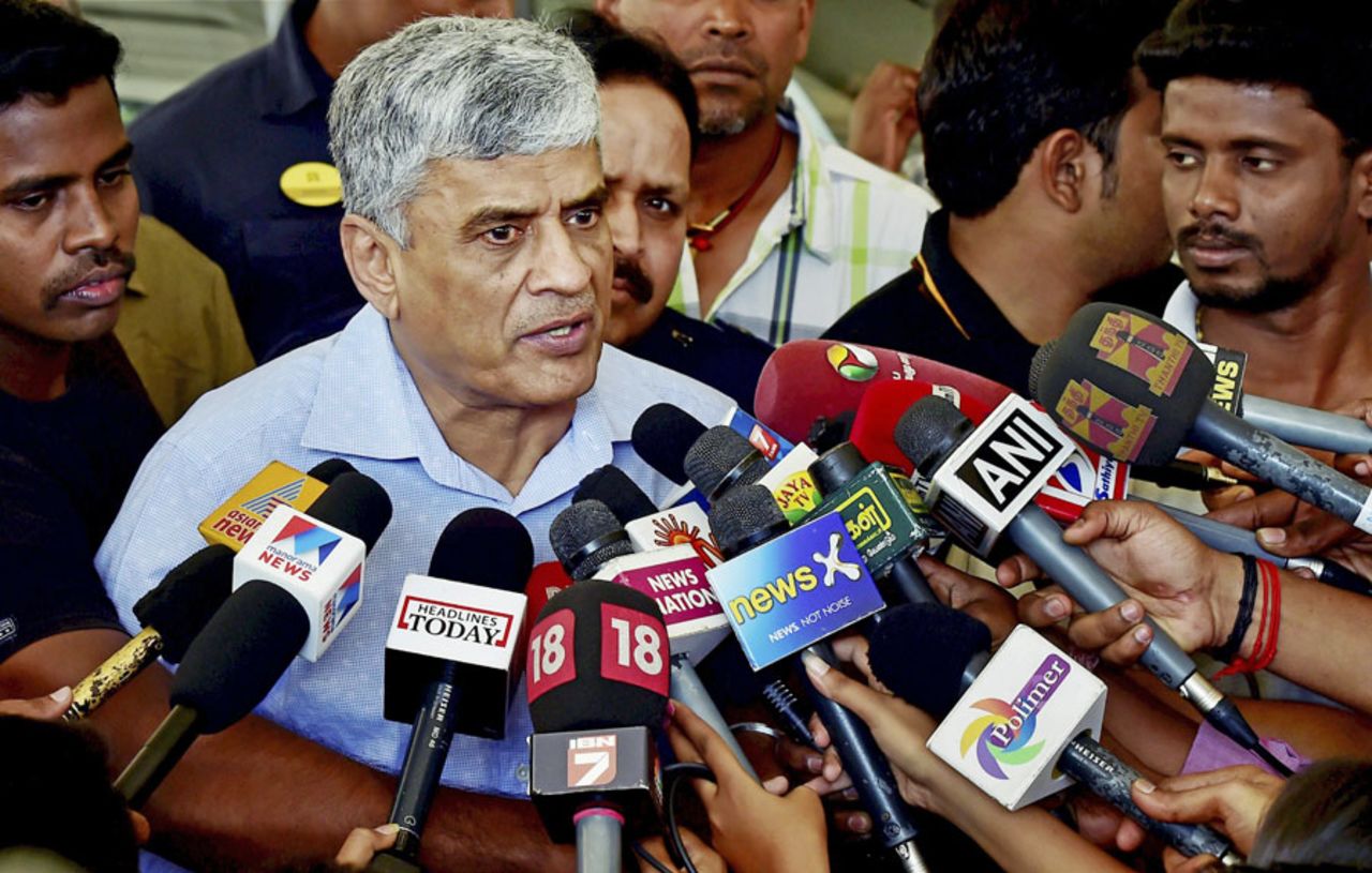 BCCI secretary Sanjay Patel talks to the media after the working committee meeting, Chennai, February 8, 2015