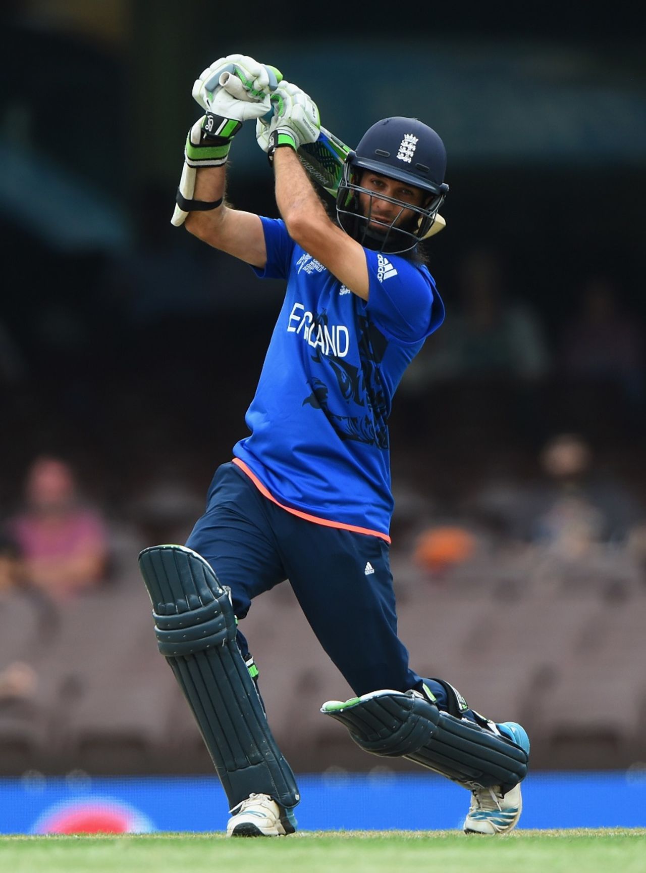 Moeen Ali drives one through the off side, England v West Indies, World Cup warm-up match, Sydney, February 9, 2015