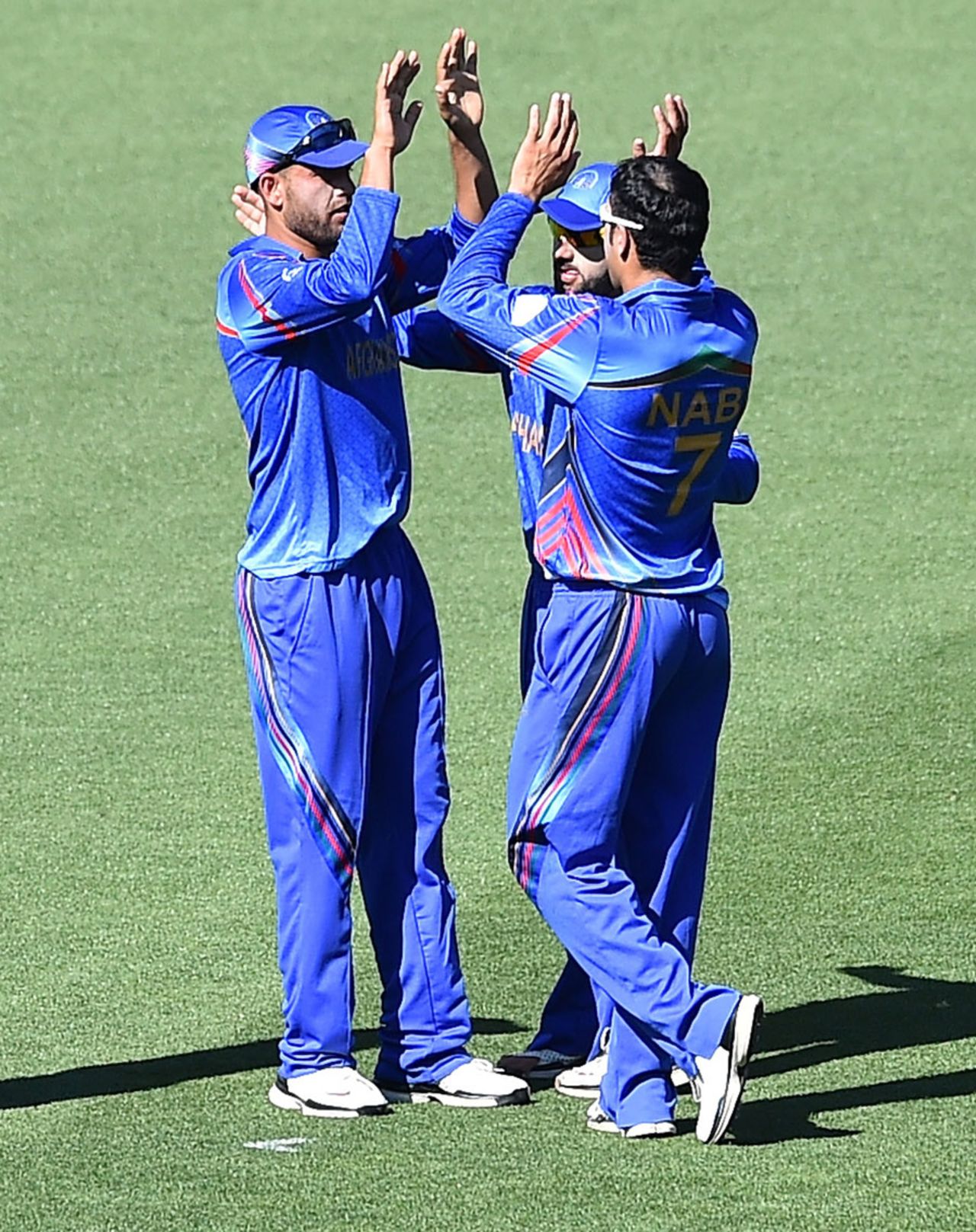 The Afghanistan players celebrate a wicket, Afghanistan v India, World Cup warm-ups, Adelaide, February 10, 2015
