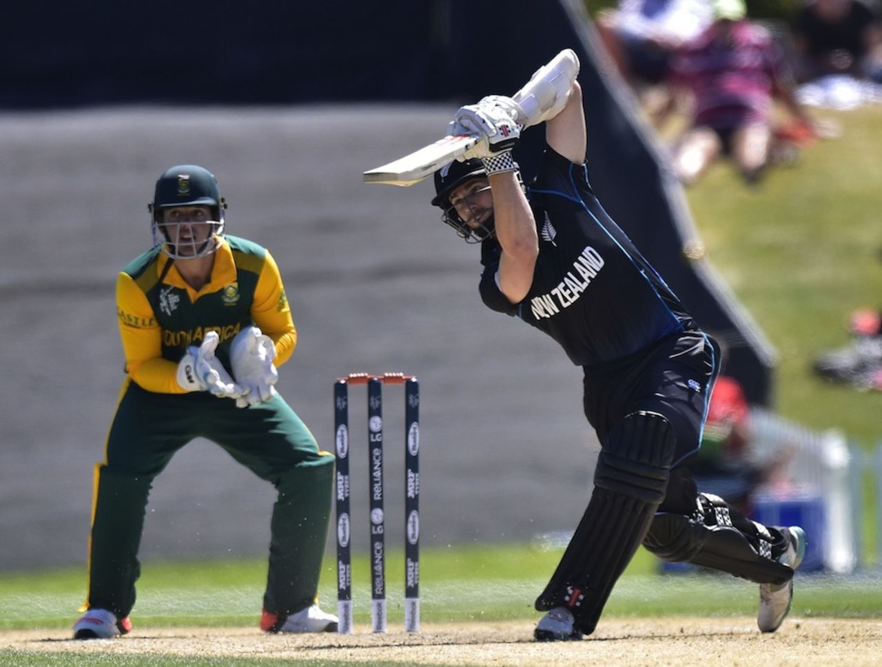 Kane Williamson drives through cover, New Zealand v South Africa, World Cup warm-up match, Christchurch, February 11, 2015