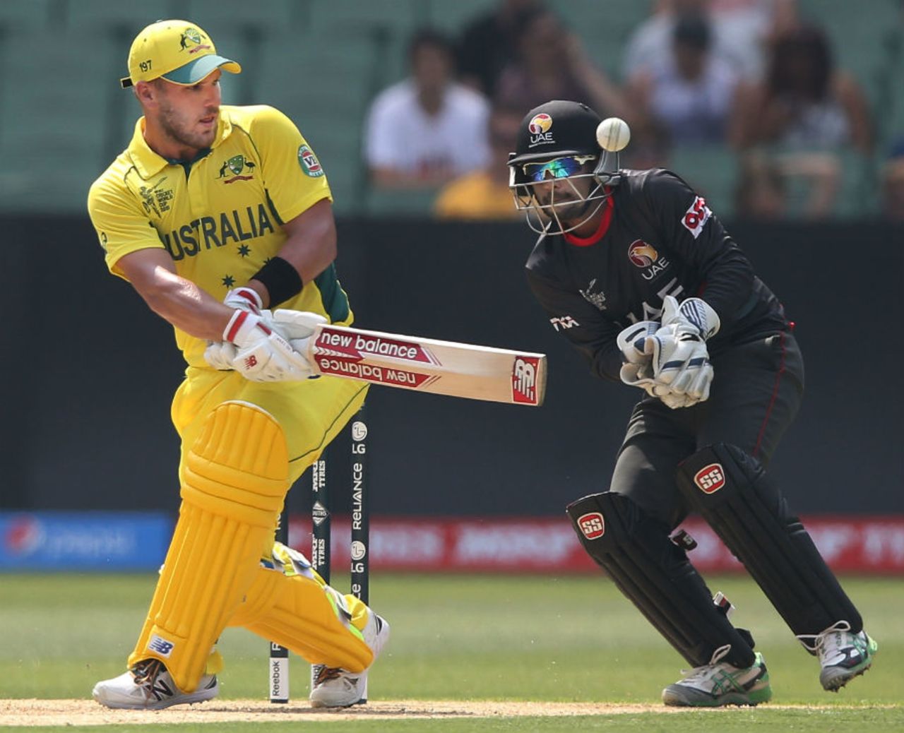 Aaron Finch plays off his hips, Australia v UAE, World Cup warm-up, Melbourne, February 11, 2015 