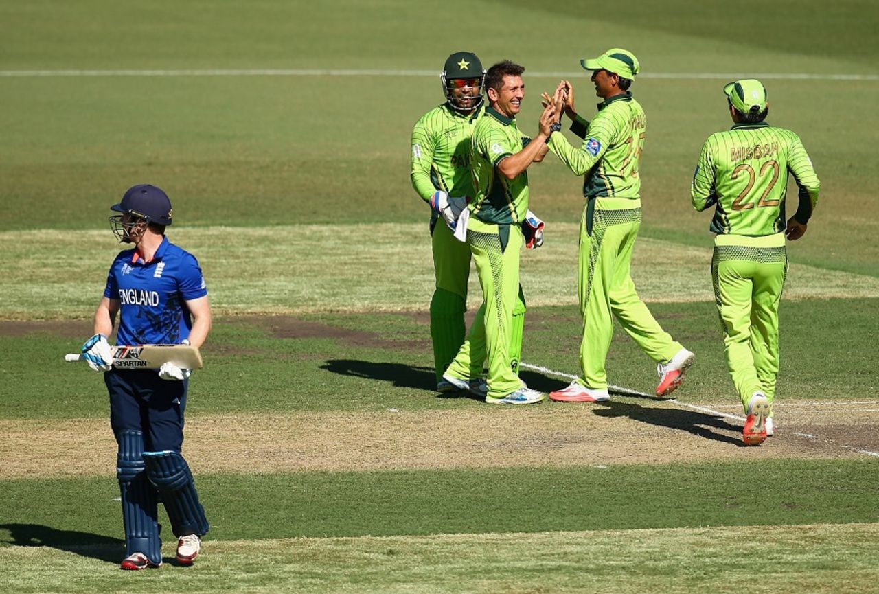 Yasir Shah removed Eoin Morgan for a three-ball duck,  England v Pakistan, World Cup warm-up, Sydney, February 11, 2015