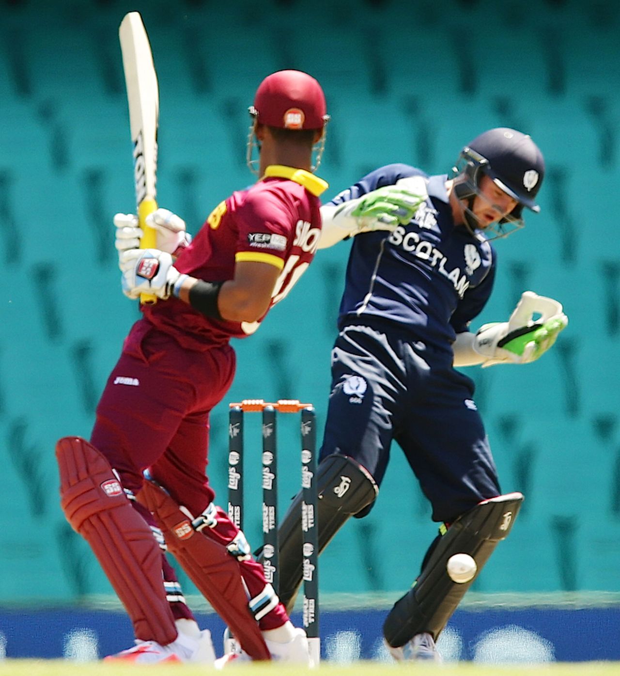 Match my moves: Matthew Cross fumbles the ball , Scotland v West Indies, World Cup warm-up, Sydney, February 12, 2015