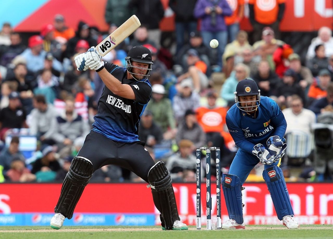 Corey Anderson chips one through the off side, New Zealand v Sri Lanka, Group A, World Cup 2015, Christchurch, February 14, 2015