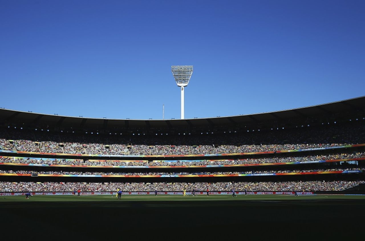 A packed house takes in the action under clear, blue skies, Australia v England, Group A, World Cup 2015, Melbourne, February 14, 2015
