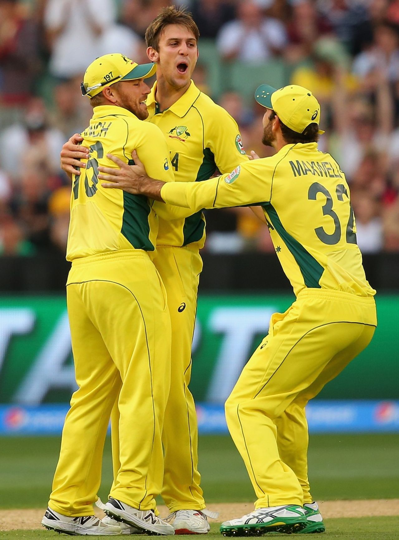 Mitchell Marsh exults after removing Gary Ballance, Australia v England, Group A, World Cup 2015, Melbourne, February 14, 2015