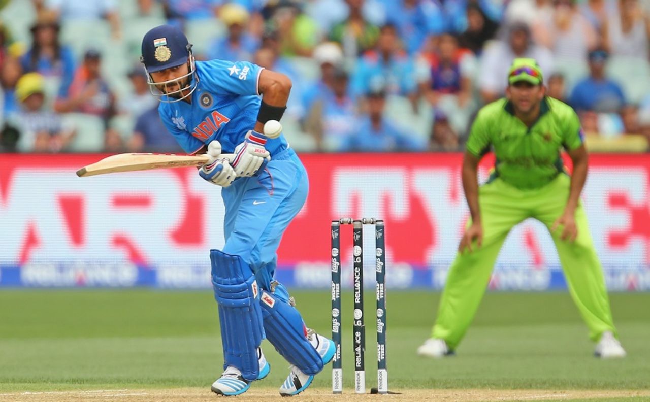 Virat Kohli whips one through the leg side, India v Pakistan, World Cup 2015, Group B, Adelaide, February 15, 2015