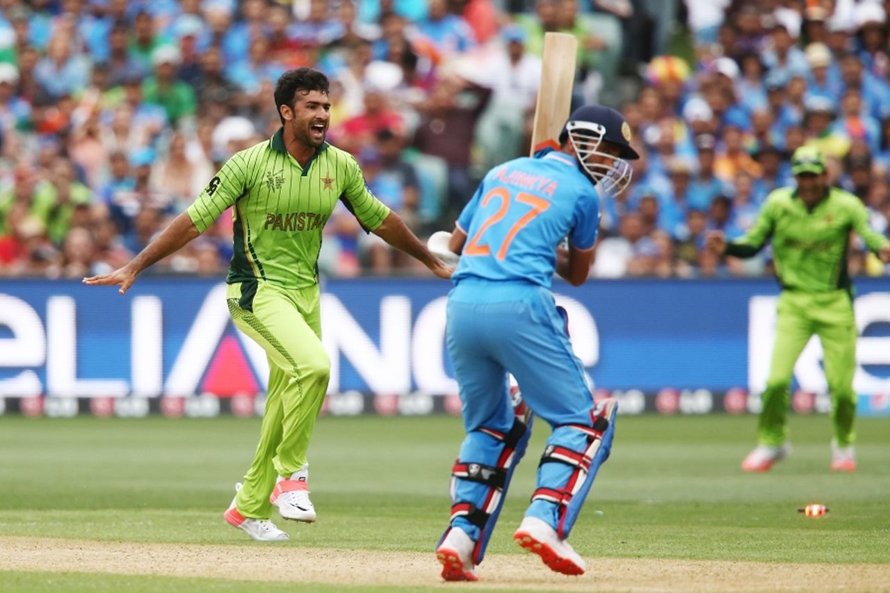 Sohail Khan is ecstatic after after claiming his maiden five-for, India v Pakistan, World Cup 2015, Group B, Adelaide, February 15, 2015 