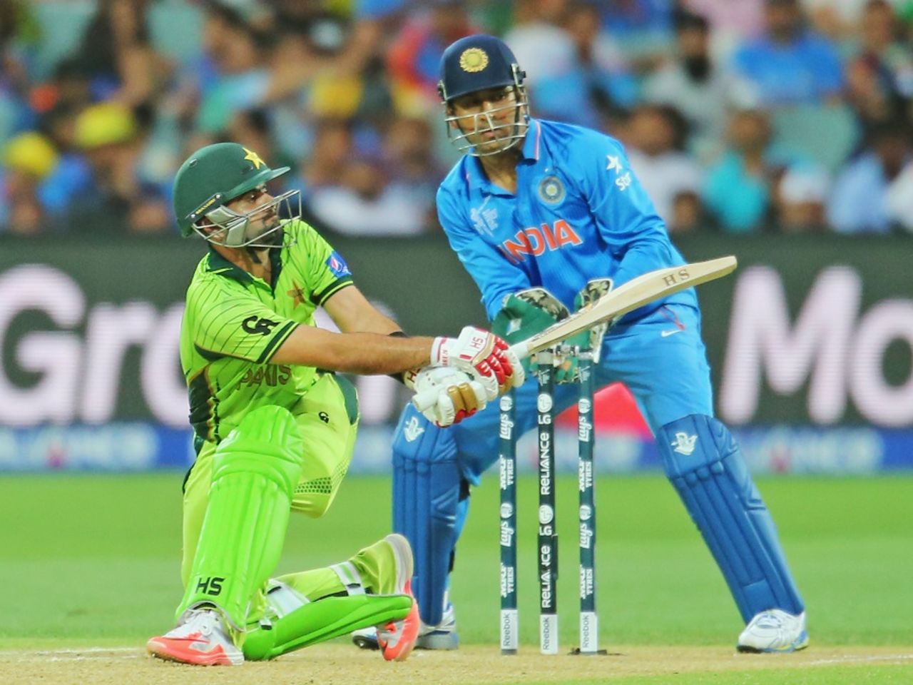 Ahmed Shehzad brings out the sweep, India v Pakistan, World Cup 2015, Group B, Adelaide, February 15, 2015