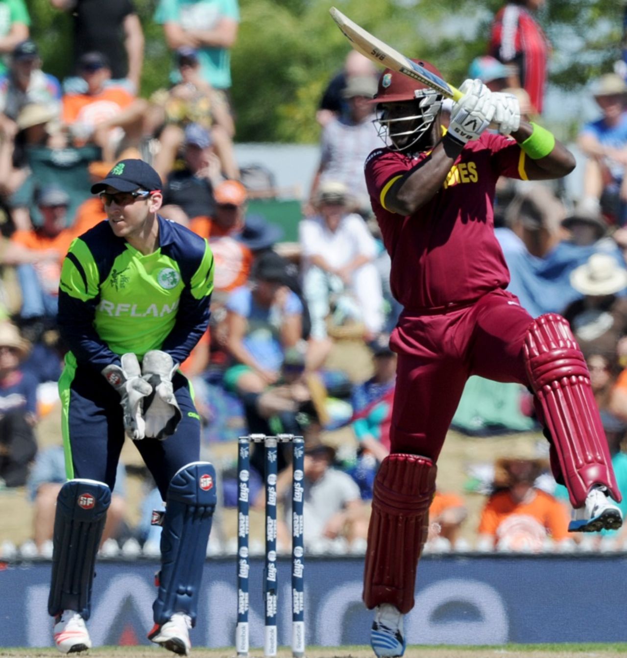 Darren Sammy carves one through the off side, Ireland v West Indies, World Cup 2015, Group B, Nelson, February 16, 2015