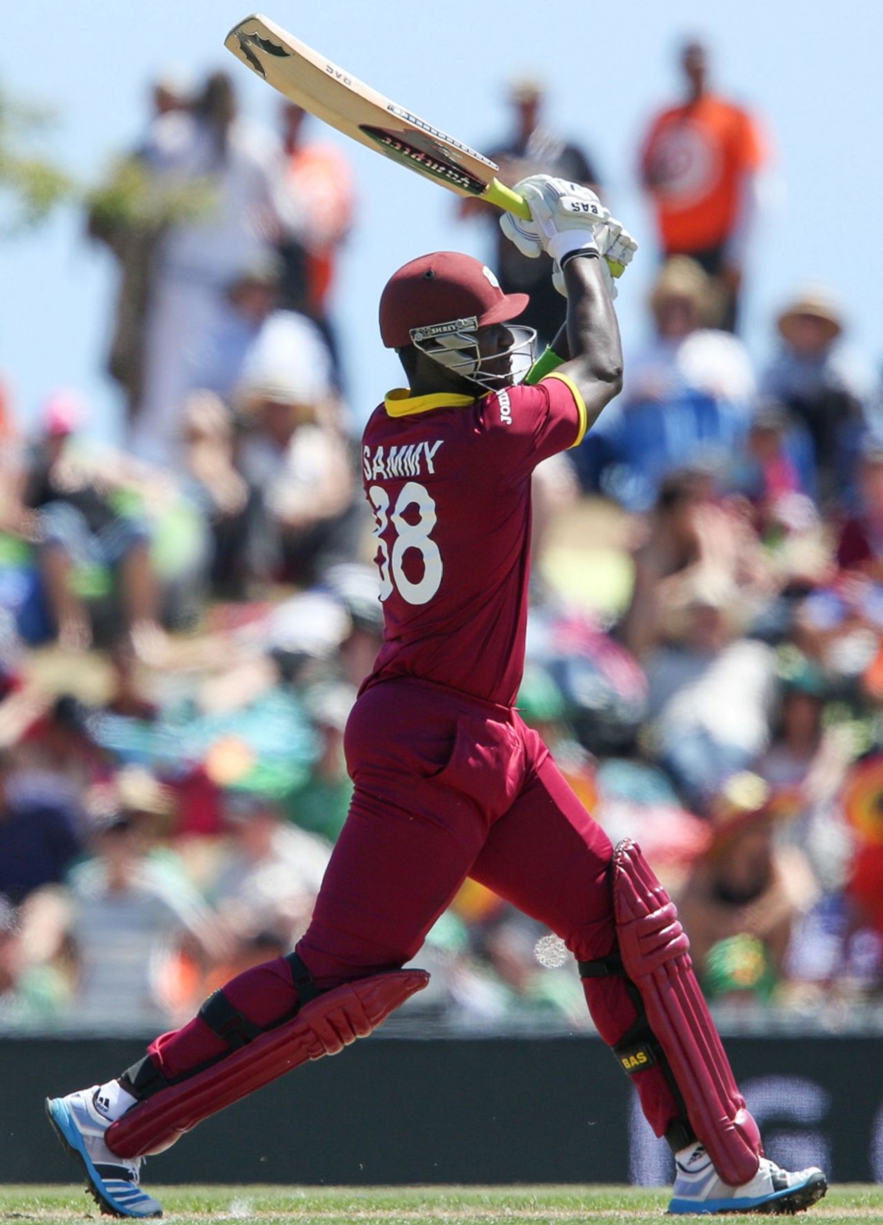 Darren Sammy hits the ball long, Ireland v West Indies, World Cup 2015, Group B, Nelson, February 16, 2015