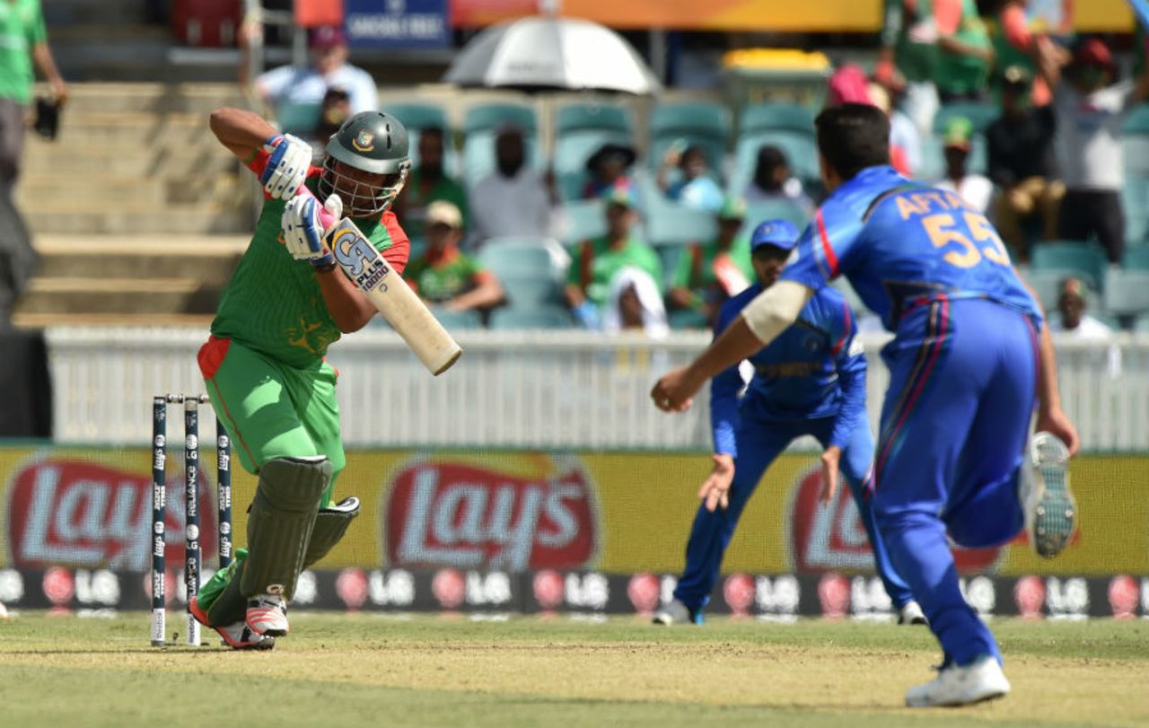 Tamim Iqbal plays onto the leg side, Afghanistan v Bangladesh, World Cup 2015, Group A, Canberra, February 18, 2015