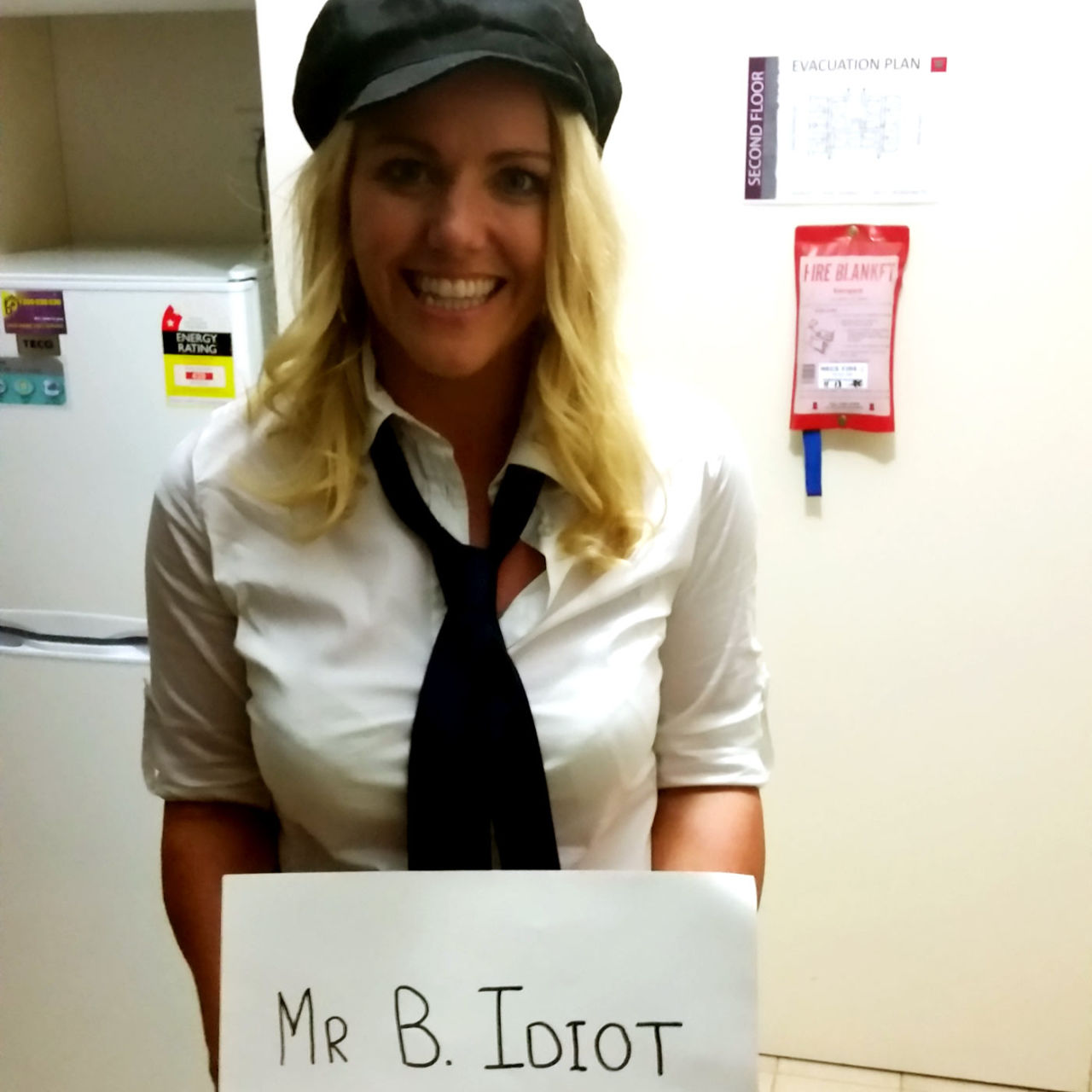 ESPNcricnfo's Melinda Farrell arrives dressed as a chauffeur