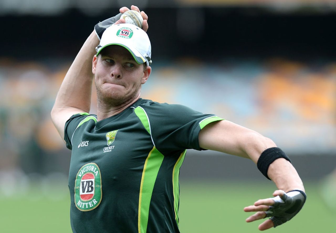 Steven Smith fields during a training session, Brisbane, February 19, 2015