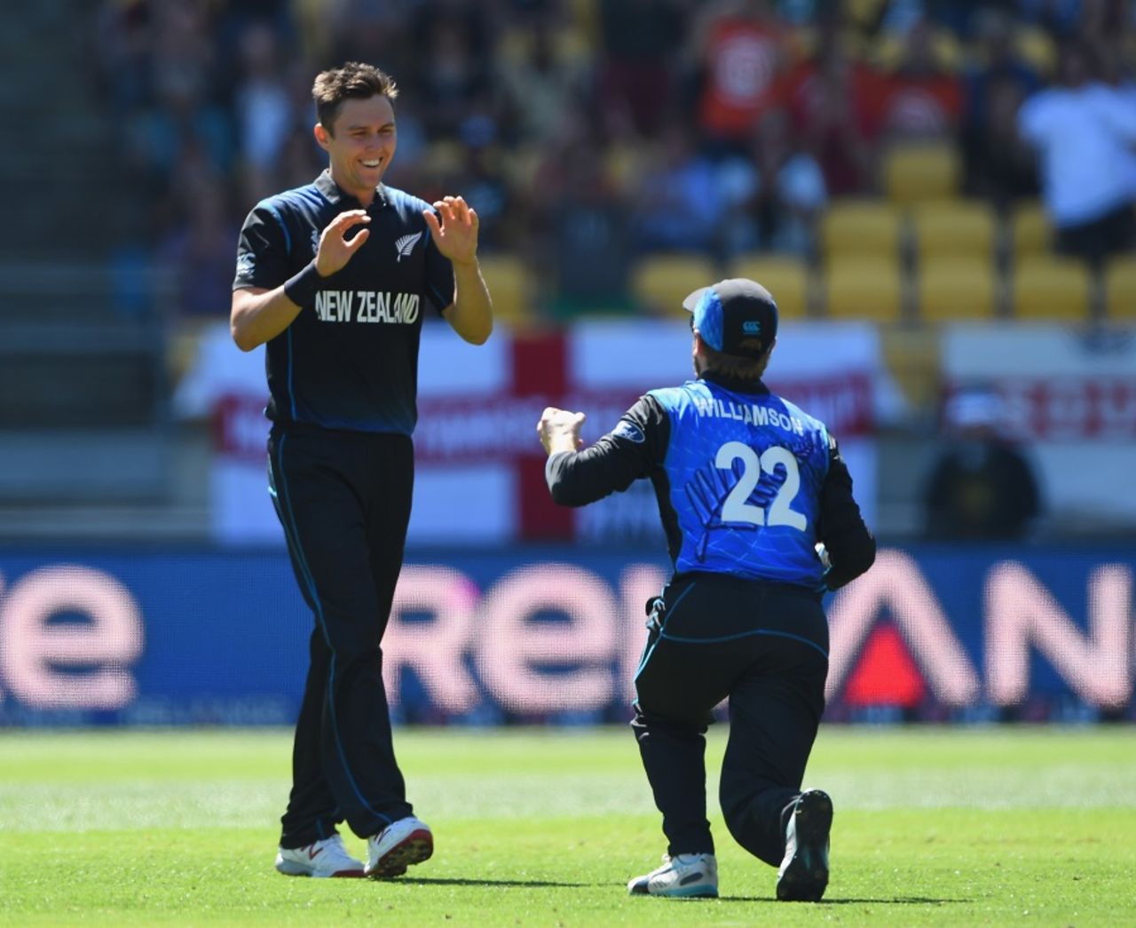 Trent Boult is delighted after dismissing Gary Ballance for 10, New Zealand v England, World Cup 2015, Group A, Wellington, February 20, 2015