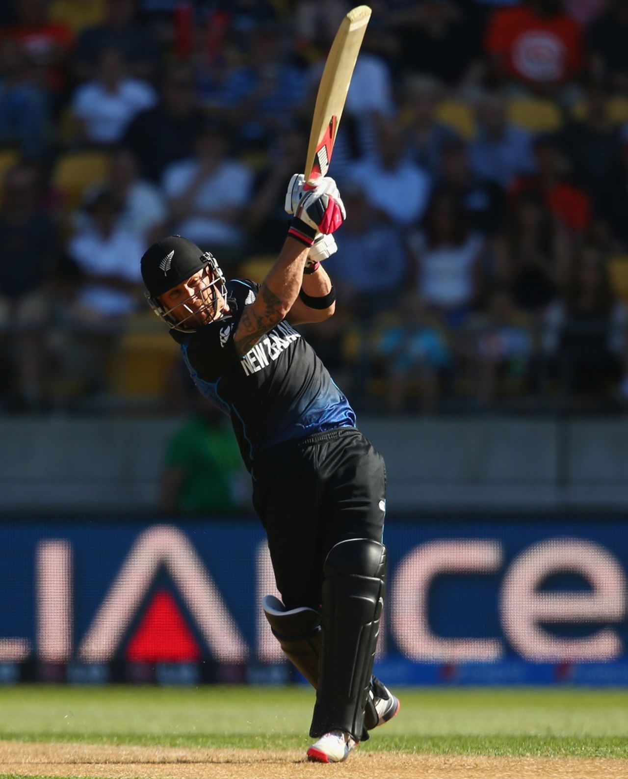 Baz(ooka): Brendon McCullum launches one on his way to the fastest World Cup fifty, New Zealand v England, World Cup 2015, Group A, Wellington, February 20, 2015