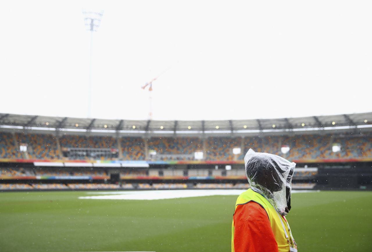 Unrelenting rain threatened to wash out the Australia-Bangladesh game, Australia v Bangladesh, Group A, World Cup 2015, Brisbane, February 21, 2015