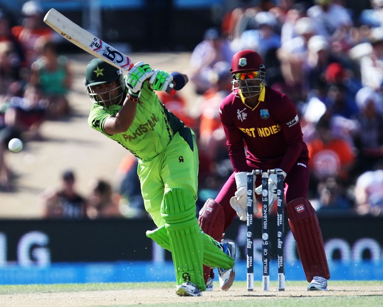 Umar Akmal top-scored for Pakistan, making 59 off 71 balls, Pakistan v West Indies, World Cup 2015, Group B, Christchurch, February 21, 2015