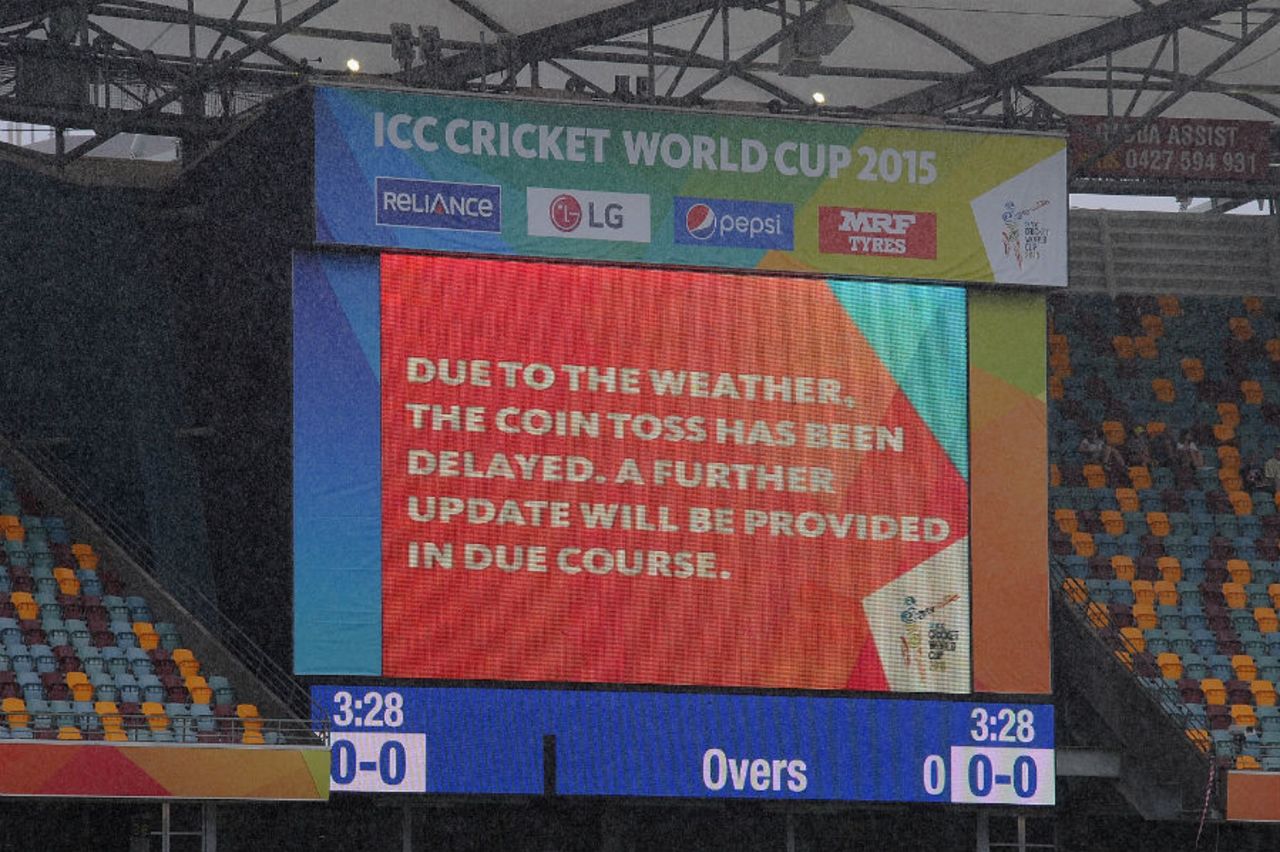 The large screen at the Gabba has some rather bad news for the fans and players, Australia v Bangladesh, Group A, World Cup 2015, Brisbane, February 21, 2015