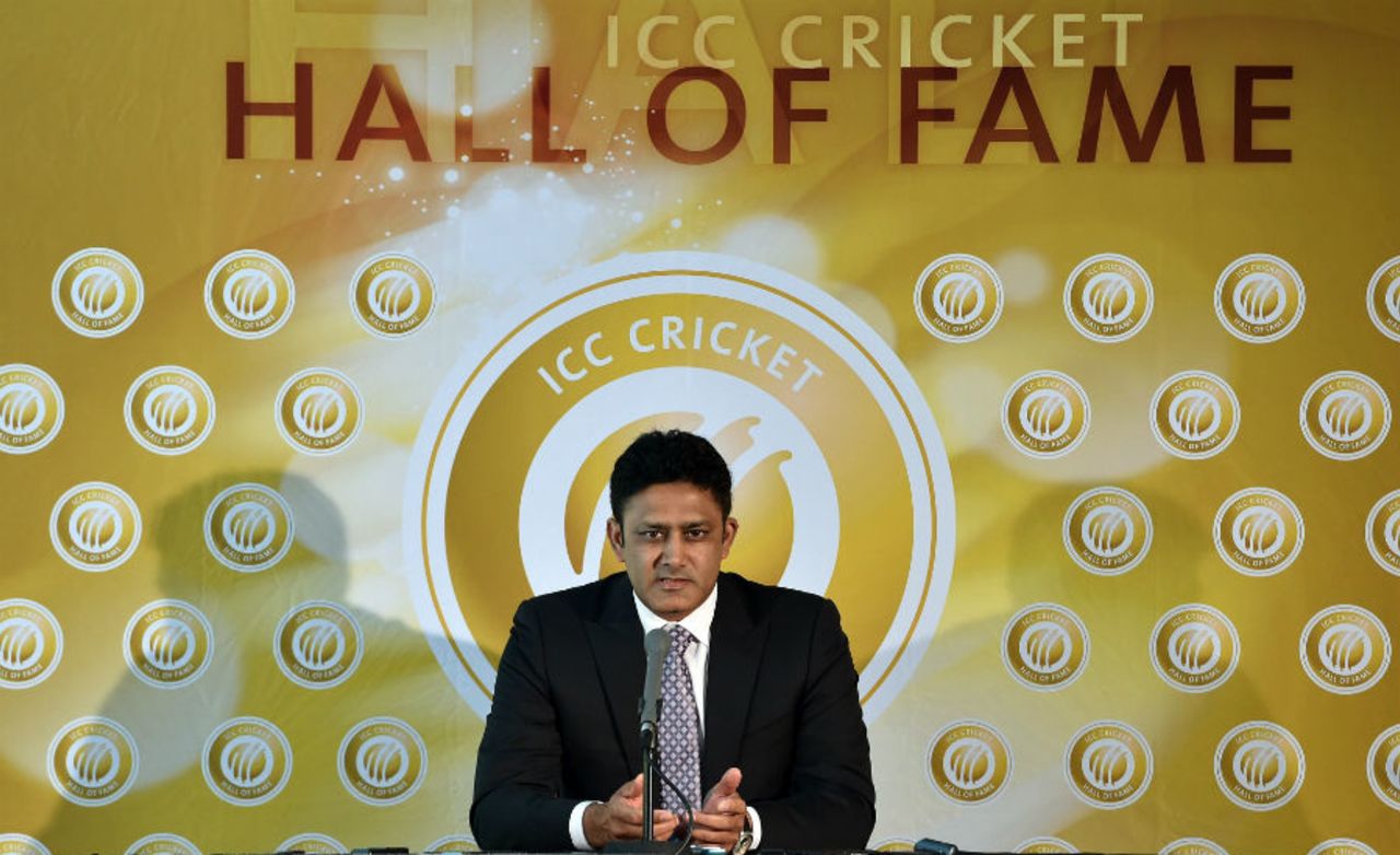 Anil Kumble addresses the media prior to his induction into the ICC Hall of Fame at the MCG, Melbourne, February 21, 2015 