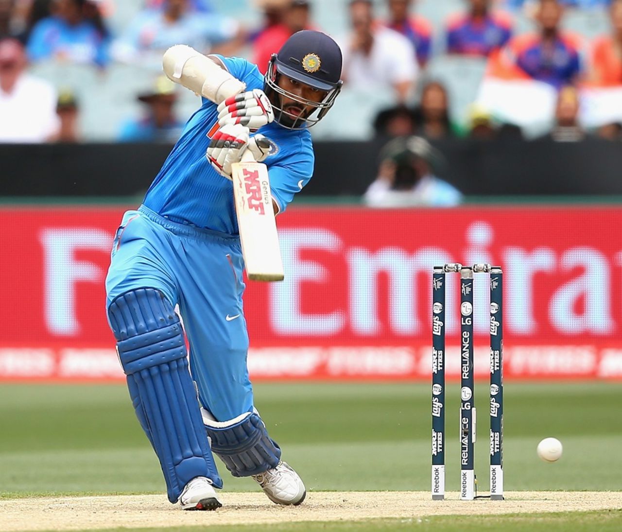 Shikhar Dhawan drives the ball through the off side, India v South Africa, World Cup 2015, Group B, Melbourne, February 22, 2015