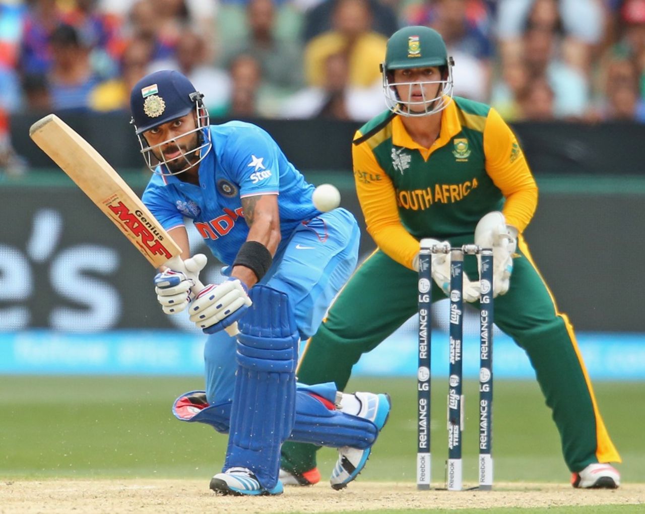 Virat Kohli nudges the ball to the leg side, India v South Africa, World Cup 2015, Group B, Melbourne, February 22, 2015