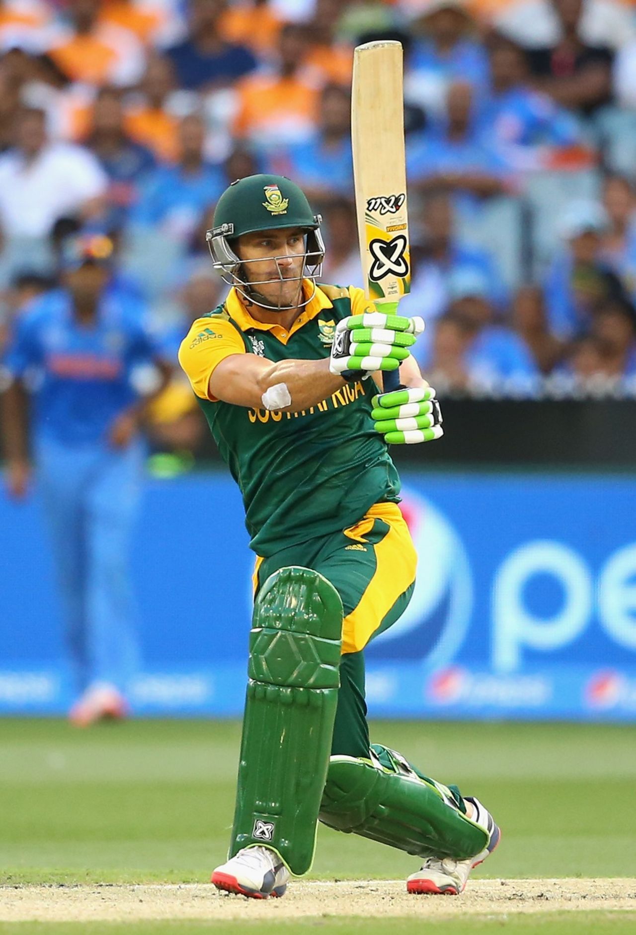 Faf du Plessis flicks the ball to the leg side, India v South Africa, World Cup 2015, Group B, Melbourne, February 22, 2015