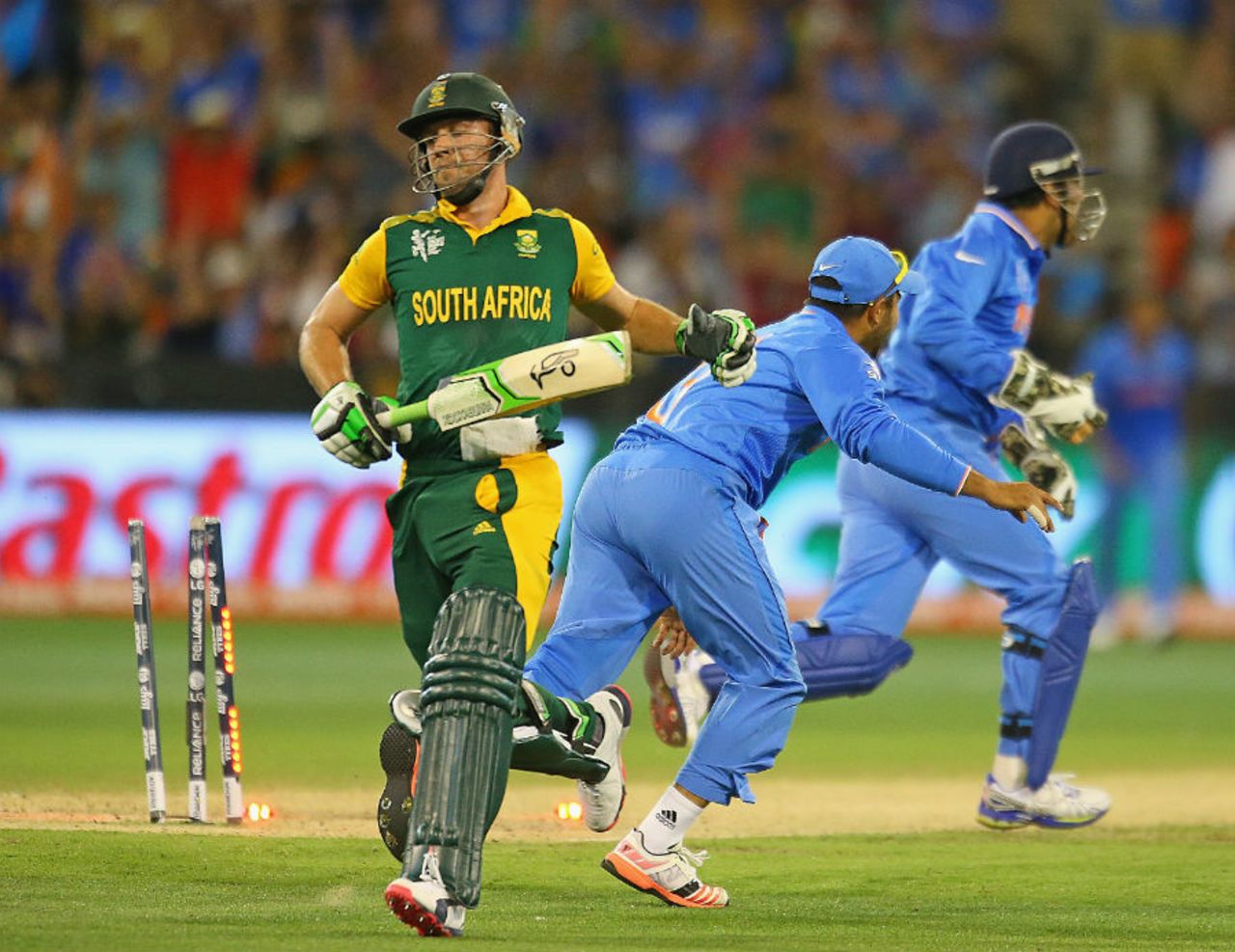 AB de Villiers' run out sparked wild celebrations, India v South Africa, World Cup 2015, Group B, Melbourne, February 22, 2015