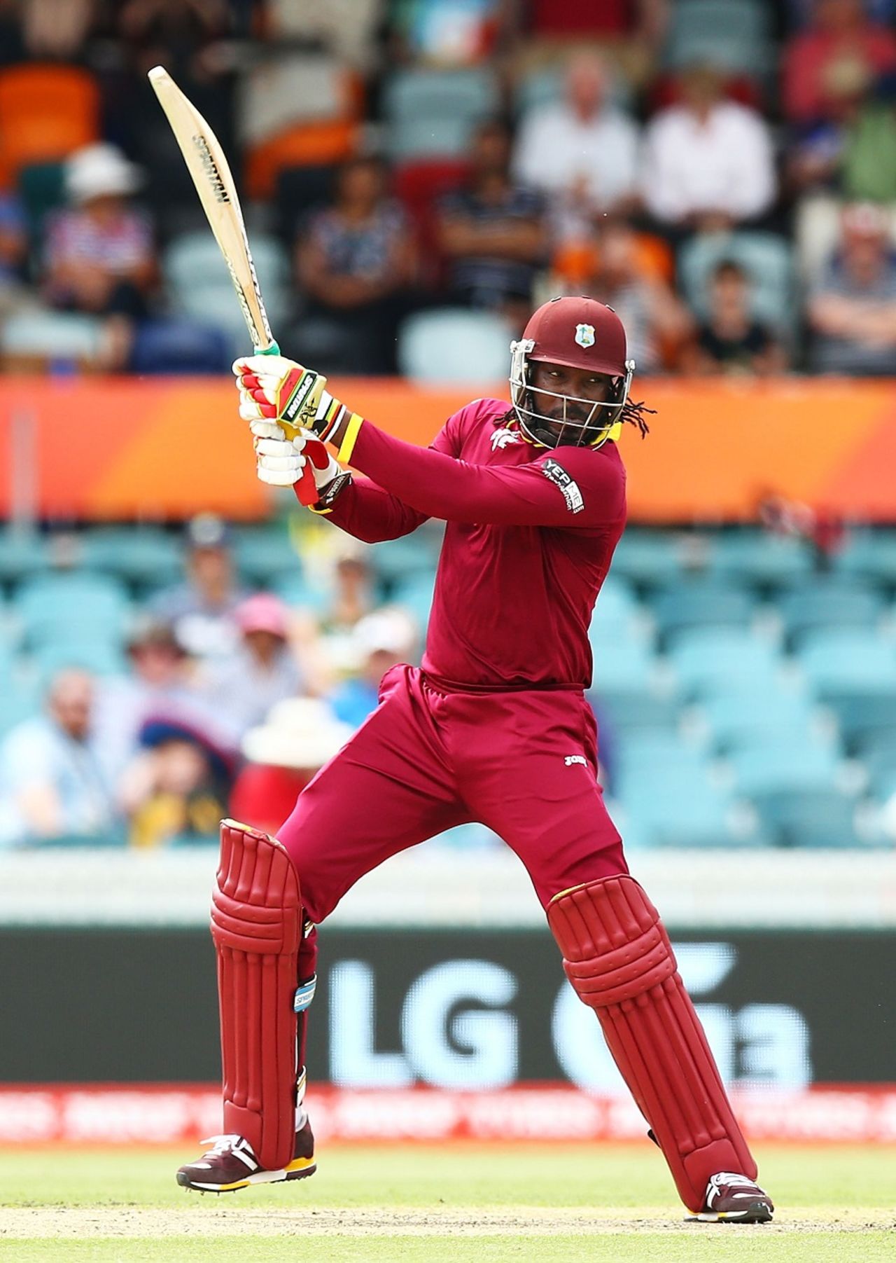 Chris Gayle flays one through the off side, West Indies v Zimbabwe, World Cup 2015, Group B, Canberra, February 24, 2015