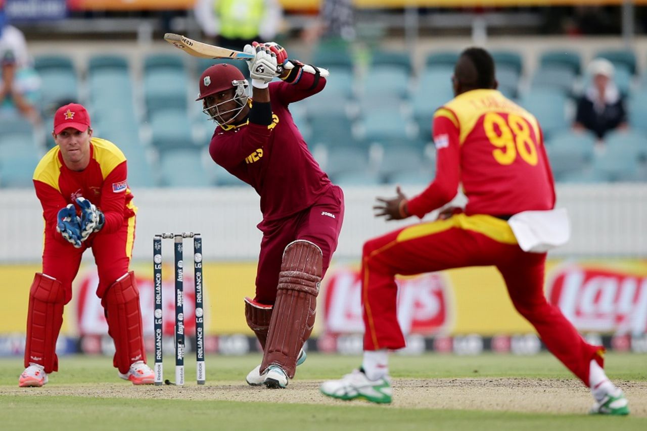 Marlon Samuels laces the ball through the covers, West Indies v Zimbabwe, World Cup 2015, Group B, Canberra, February 24, 2015