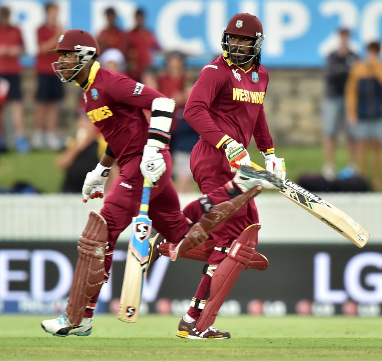Two to tango: Chris Gayle and Marlon Samuels starred in a record 372-run partnership, West Indies v Zimbabwe, World Cup 2015, Group B, Canberra, February 24, 2015