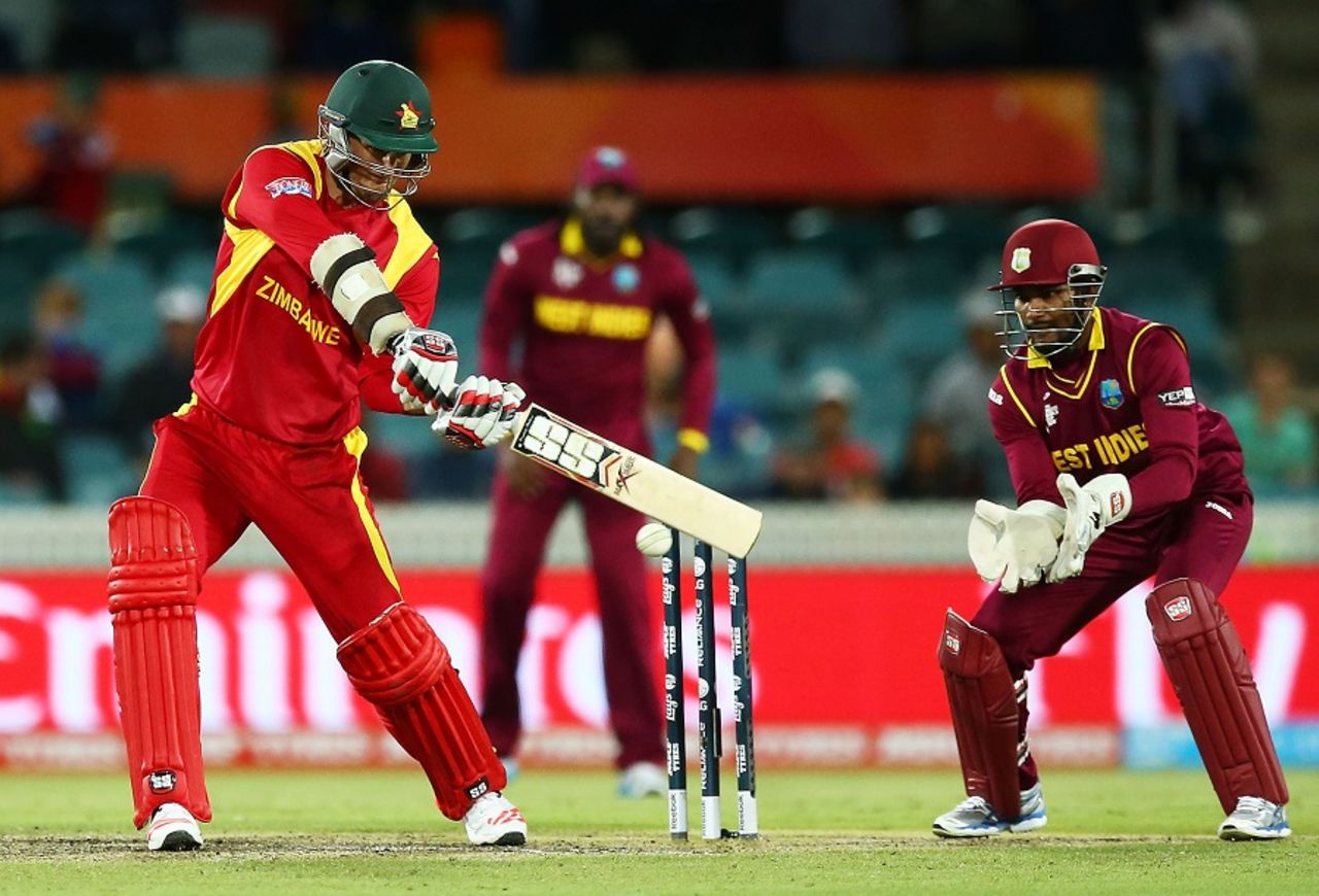 Craig Ervine looks to cut the ball through the off side, West Indies v Zimbabwe, World Cup 2015, Group B, Canberra, February 24, 2015