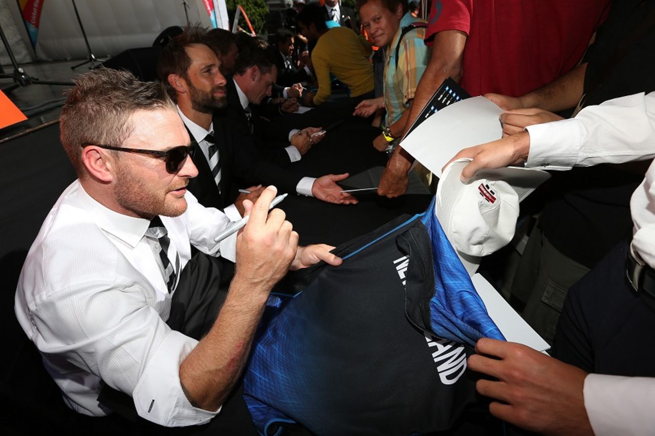 Brendon McCullum signs autographs for fans during an event, World Cup 2015, Auckland, February 25, 2015