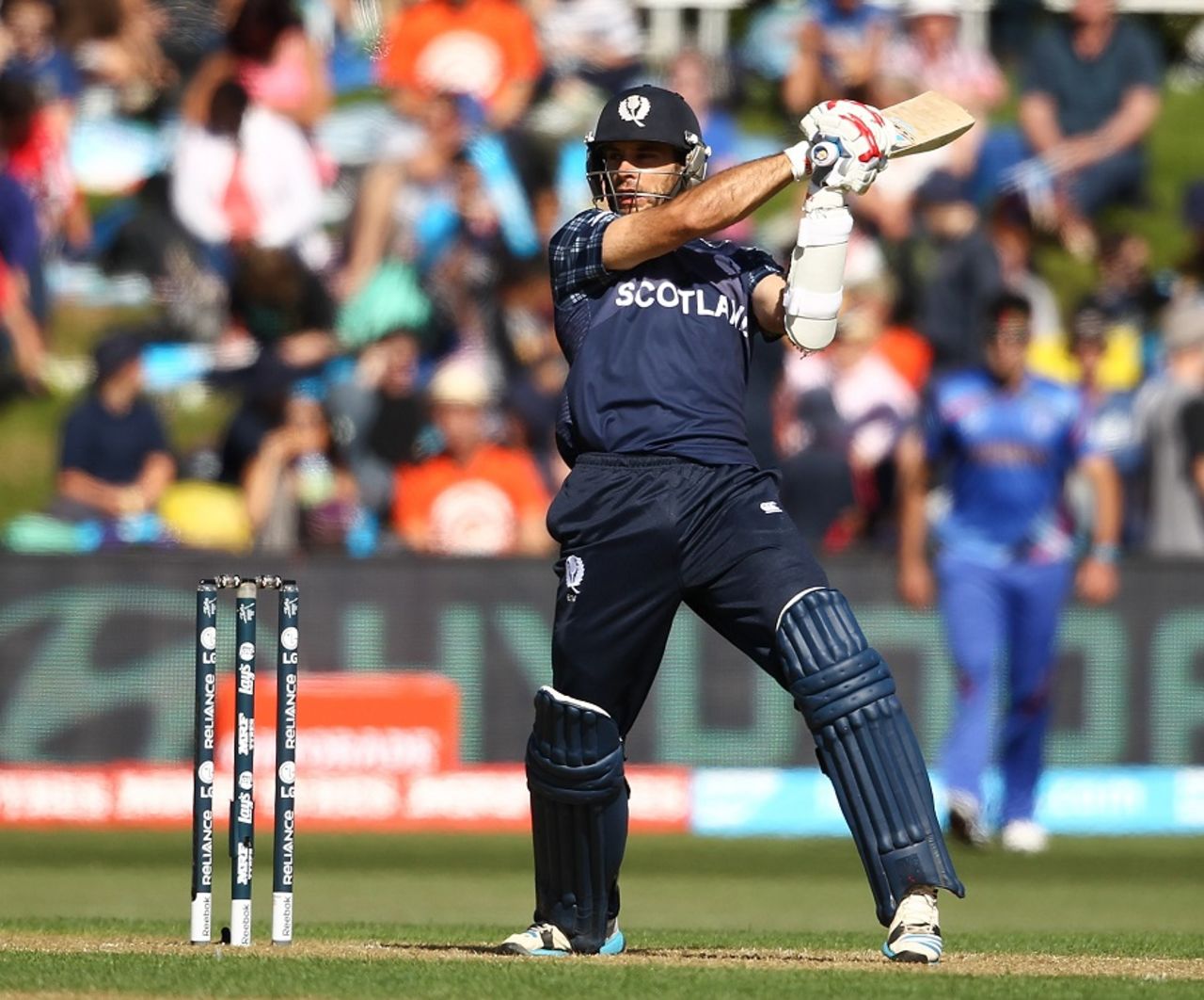 Kyle Coetzer flays the ball through the off side, Afghanistan v Scotland, World Cup 2015, Group A, Dunedin, February 26, 2015