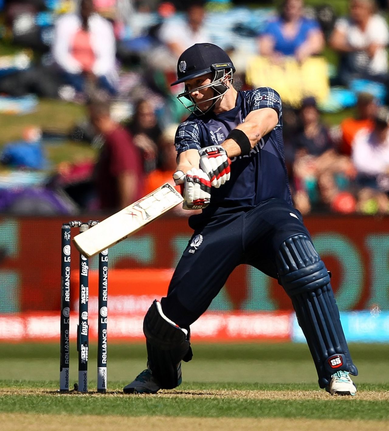 Richie Berrington plays a cut on his way to 25, Afghanistan v Scotland, World Cup 2015, Group A, Dunedin, February 26, 2015