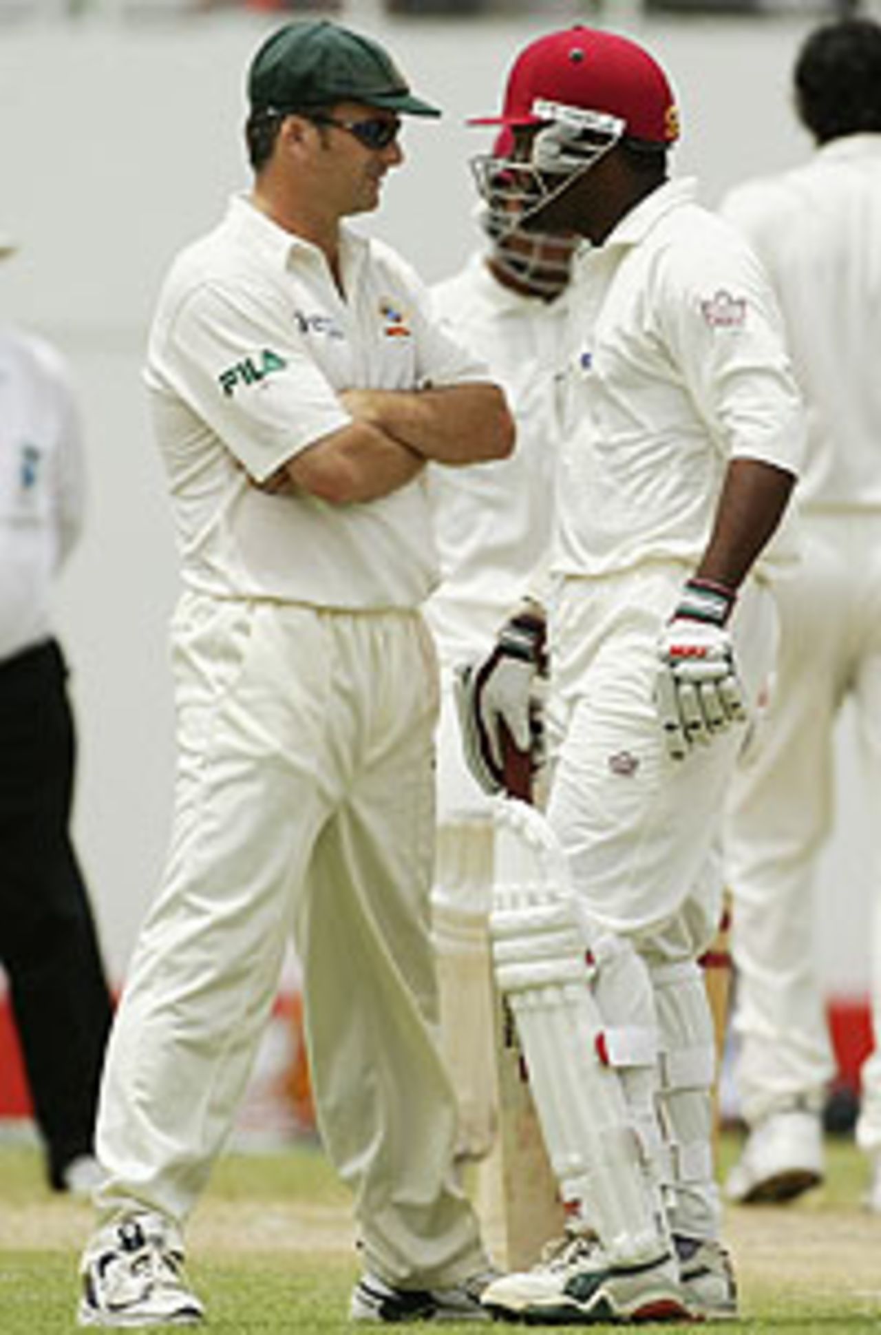 Tempers flare between Brian Lara and Steve Waugh on the second day of the Antigua Test (May 10 2003)
