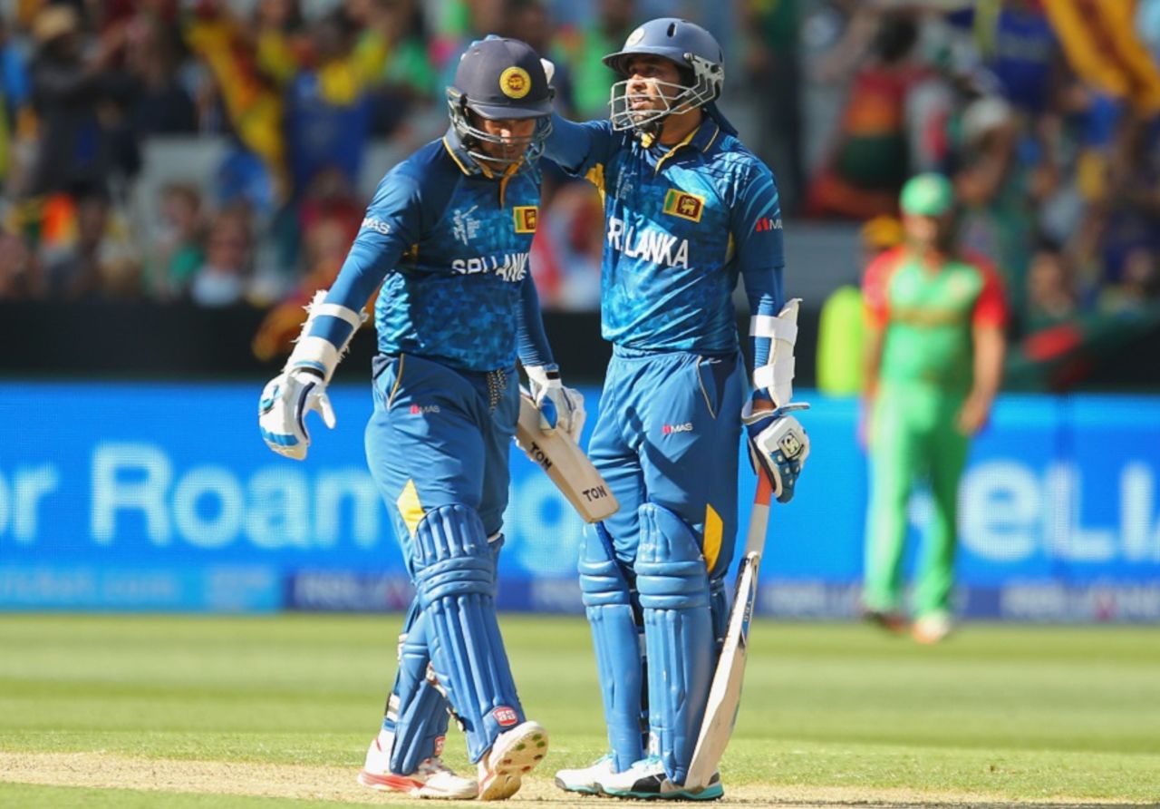 Kumar Sangakkara and Tillakaratne Dilshan shared an unbroken 210-run partnership, Bangladesh v Sri Lanka, World Cup 2015, Group A, Melbourne, February 26, 2015
