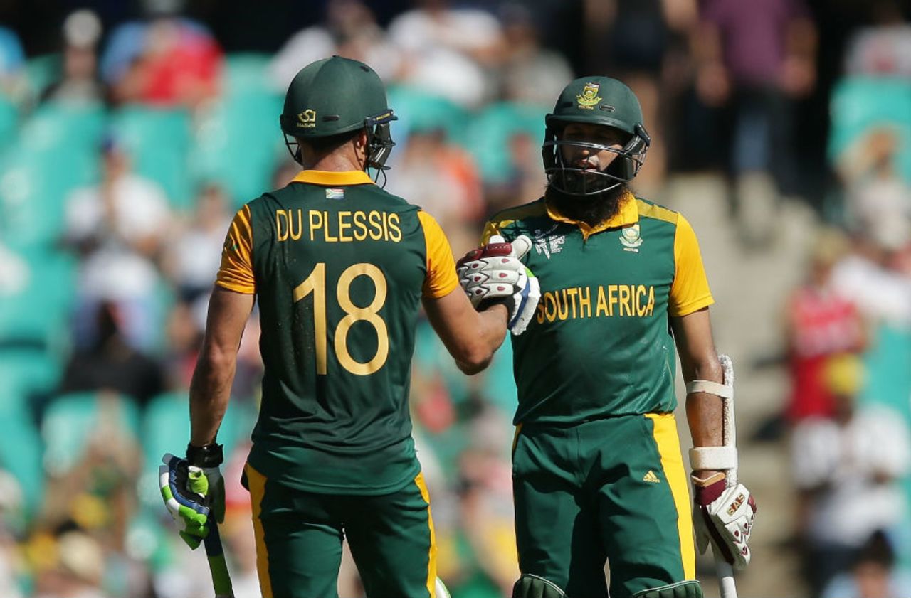 Both Hashim Amla and Faf du Plessis fell to Chris Gayle in the same over, South Africa v West Indies, World Cup 2015, Group B, Sydney, February 27, 2015