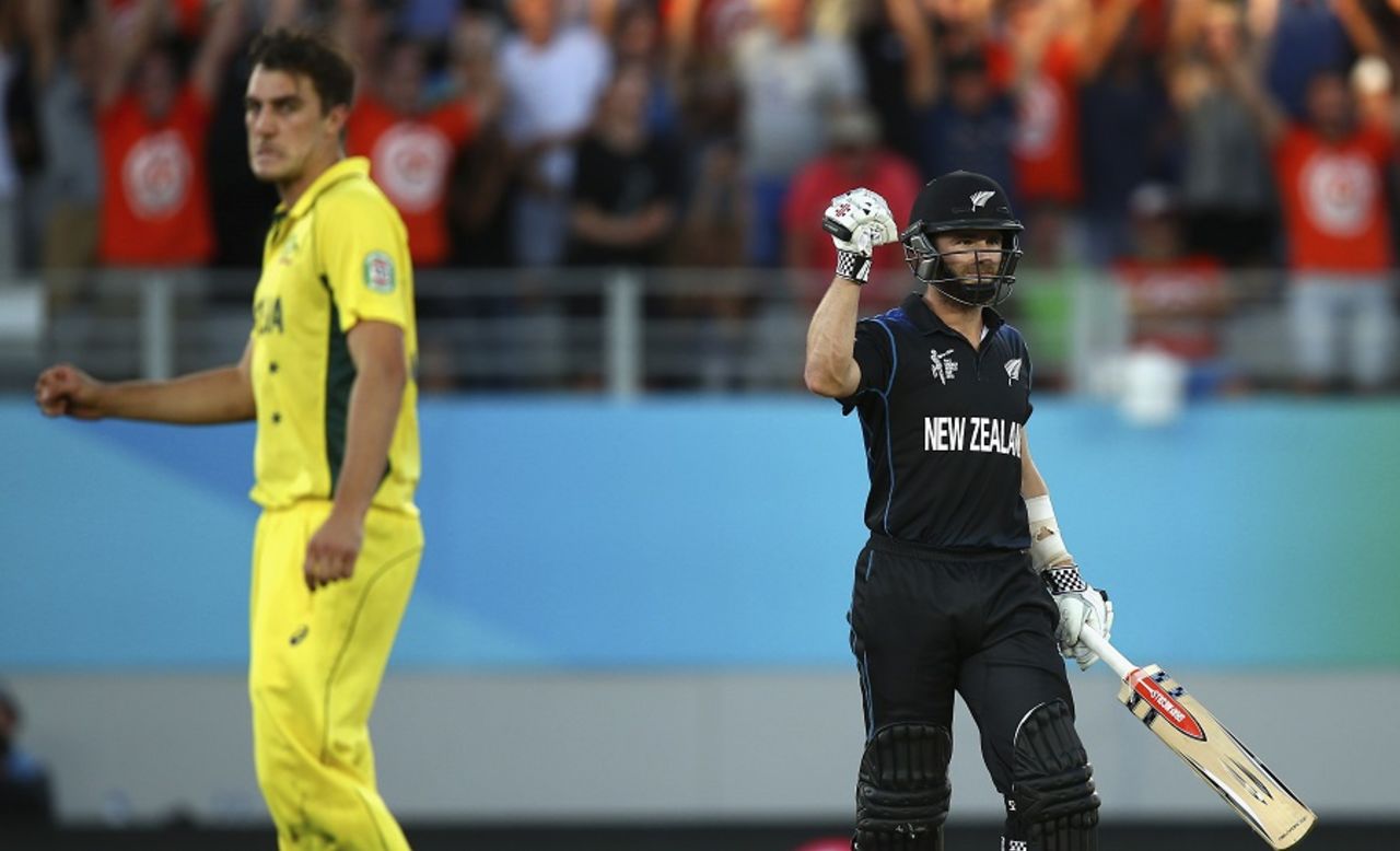 Ecstasy and dejection: Kane Williamson and Pat Cummins display contrasting emotions, New Zealand v Australia, World Cup 2015, Group A, Auckland, February 28, 2015