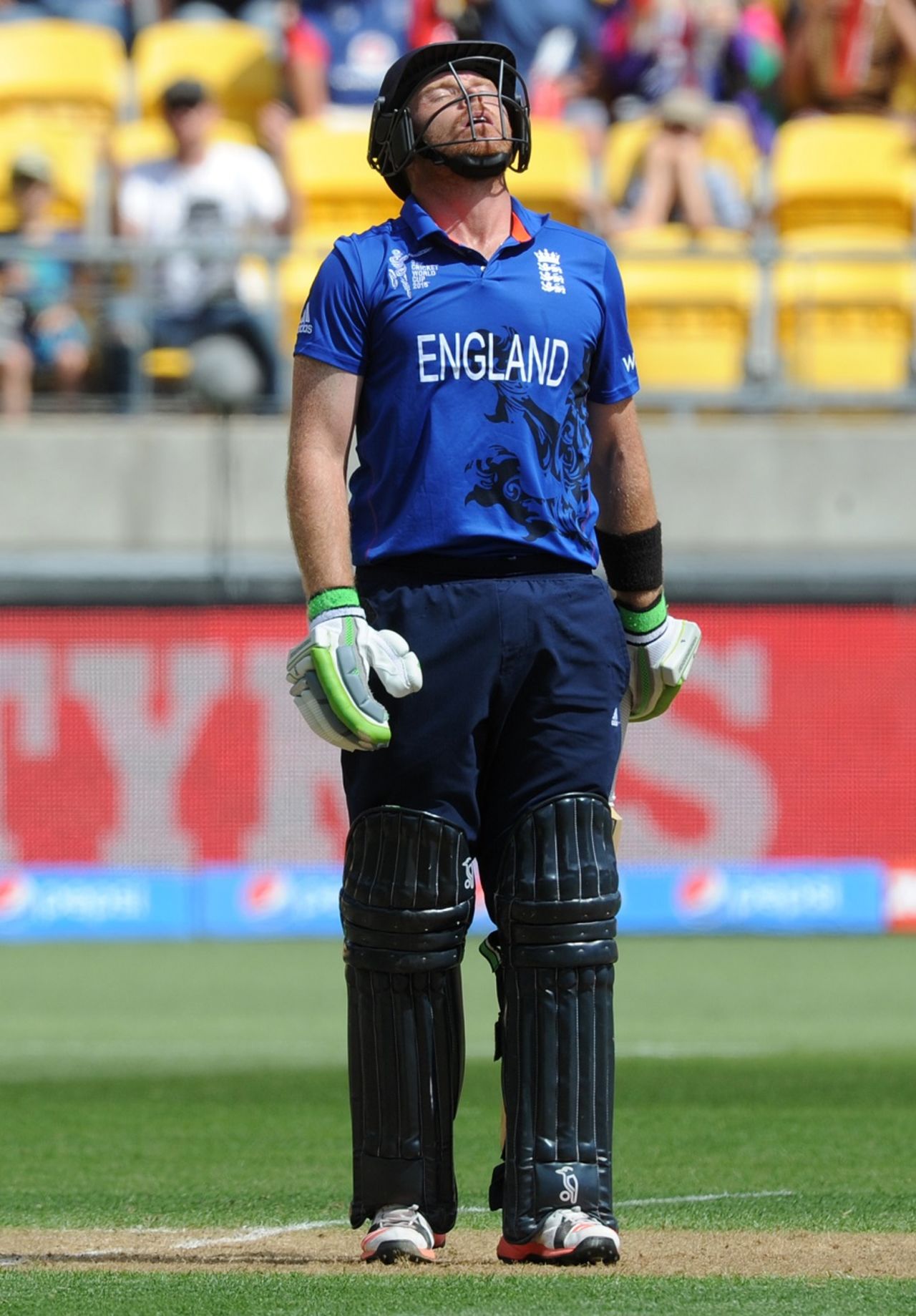 Ian Bell throws his head back in dejection after being dismissed on 49, England v Sri Lanka, World Cup 2015, Group A, Wellington, March 1, 2015