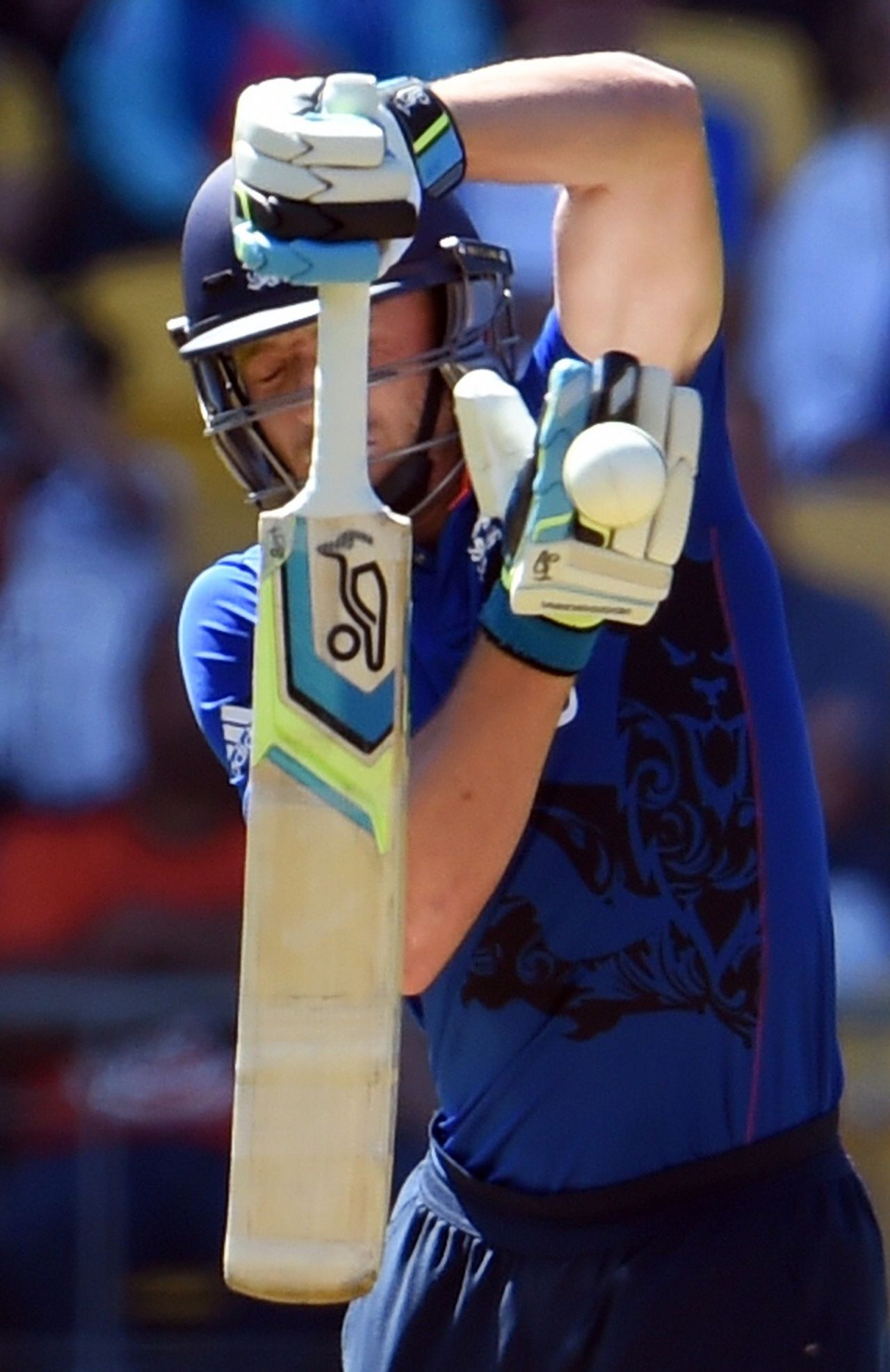 Jos Buttler failed to fend a lifter and was hit on the helmet, England v Sri Lanka, World Cup 2015, Group A, Wellington, March 1, 2015