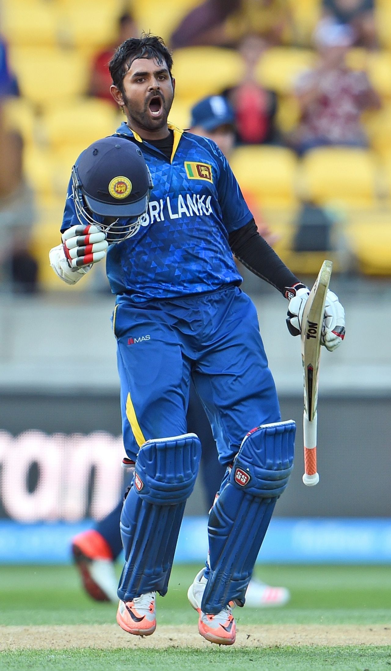 Lahiru Thirimanne roars after becoming the youngest Sri Lankan to score a World Cup century, England v Sri Lanka, World Cup 2015, Group A, Wellington, March 1, 2015