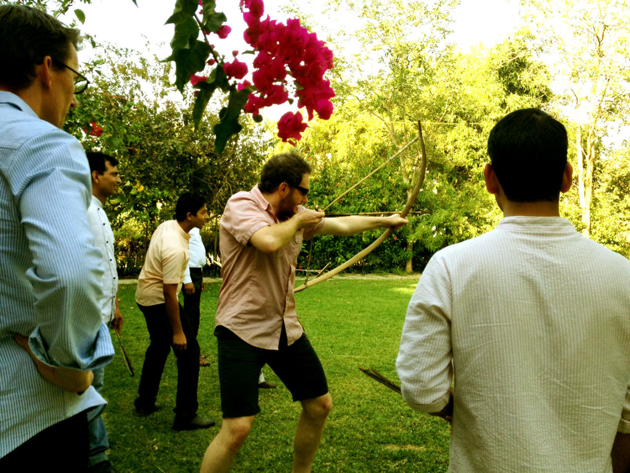 Author Nicholas Hogg shows off his archery skills in Kathiawada